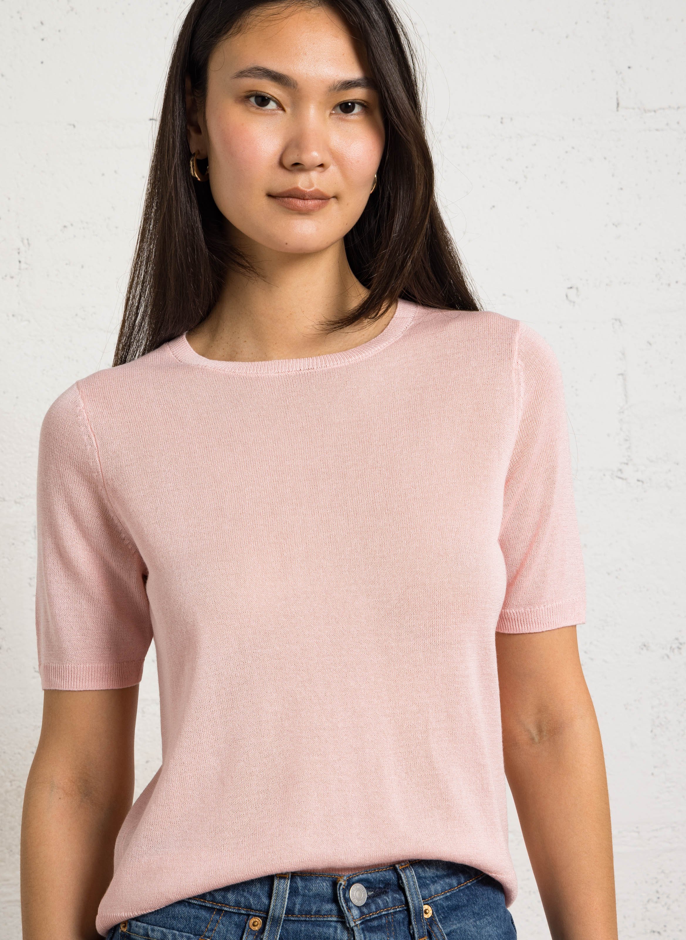 Trui met korte mouwen van effen fijne gebreide stof MAISON 123