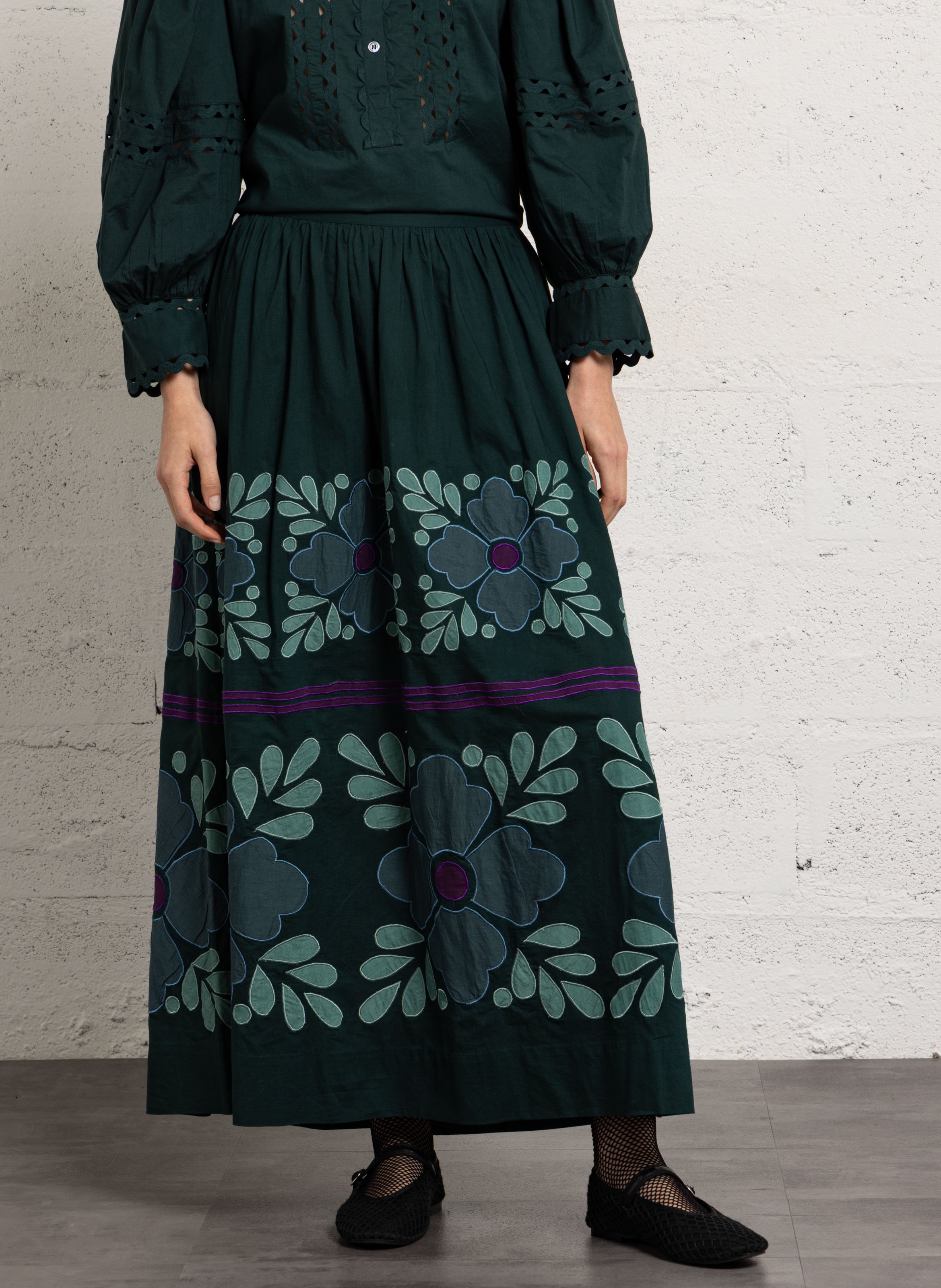 Ausgestellter Midi-Baumwollrock ANTIK BATIK Grun