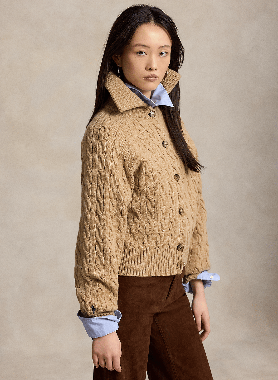 Straight cable-knit wool cardigan POLO RALPH LAUREN Beige