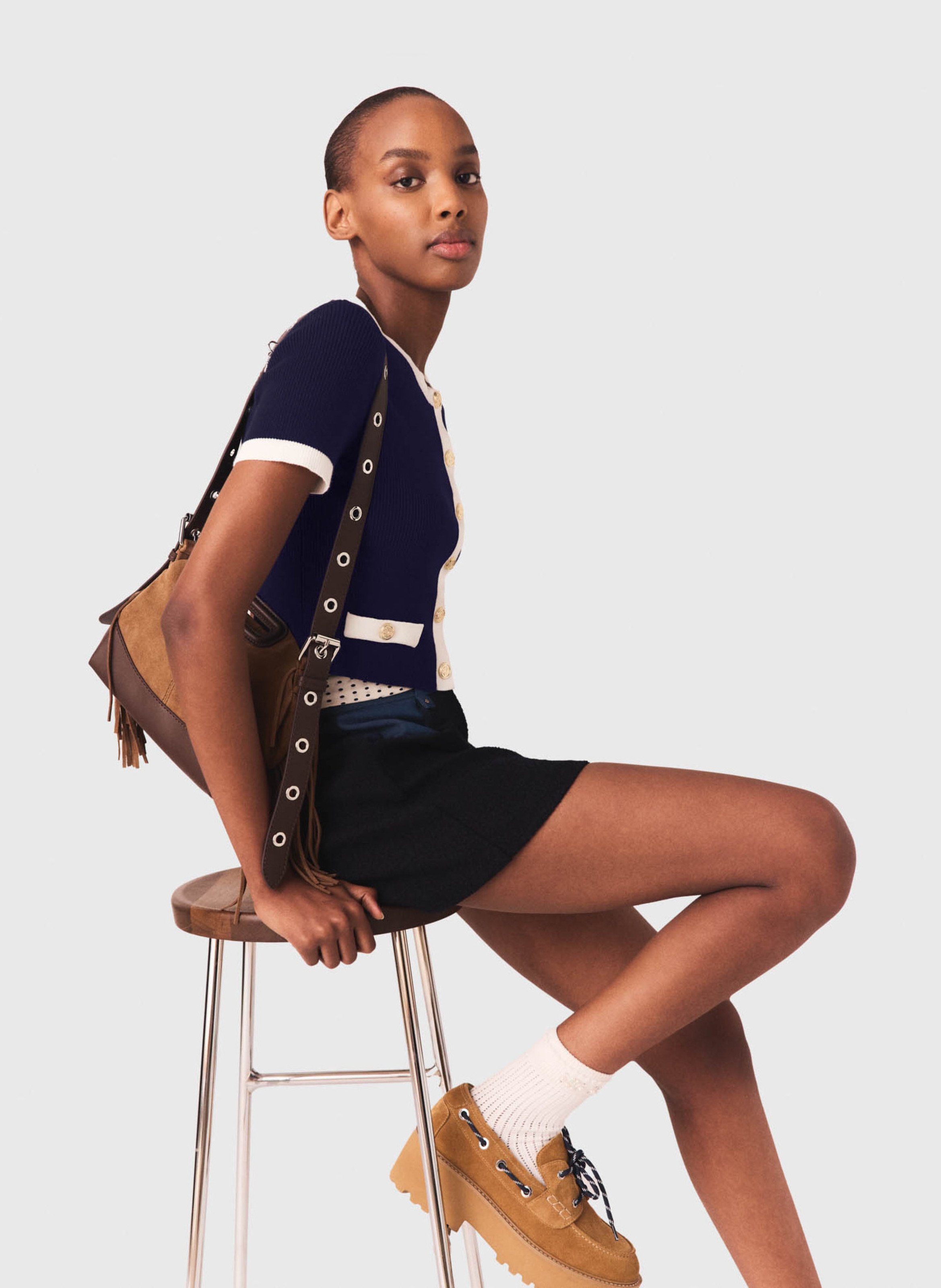 Top met ronde hals - katoenblend MAJE Blauw
