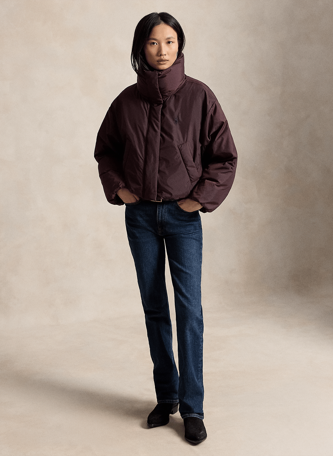 Cropped padded jacket with high neck POLO RALPH LAUREN Purple