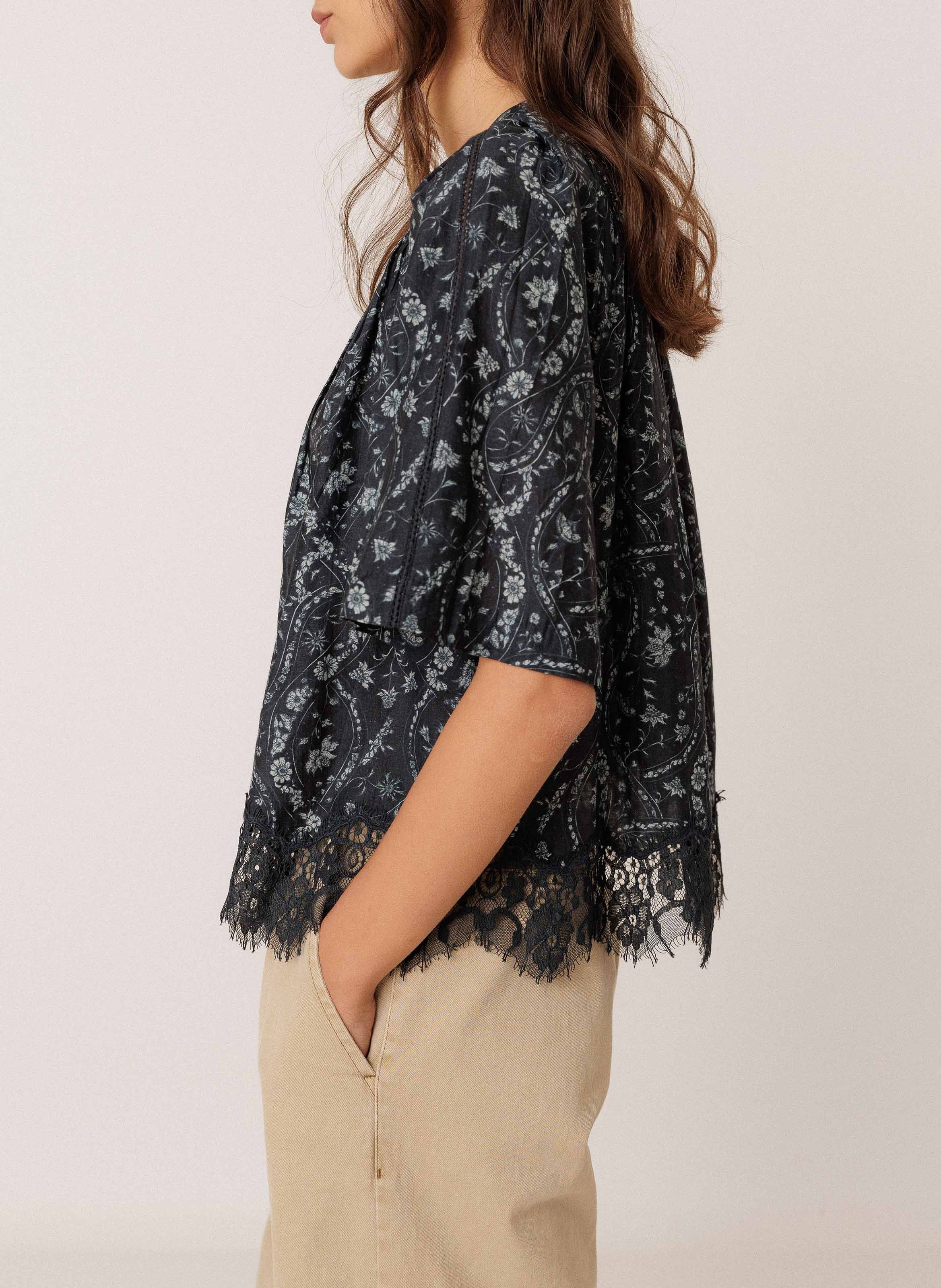 Oversized shirt in cotton and silk INDI & COLD Blue