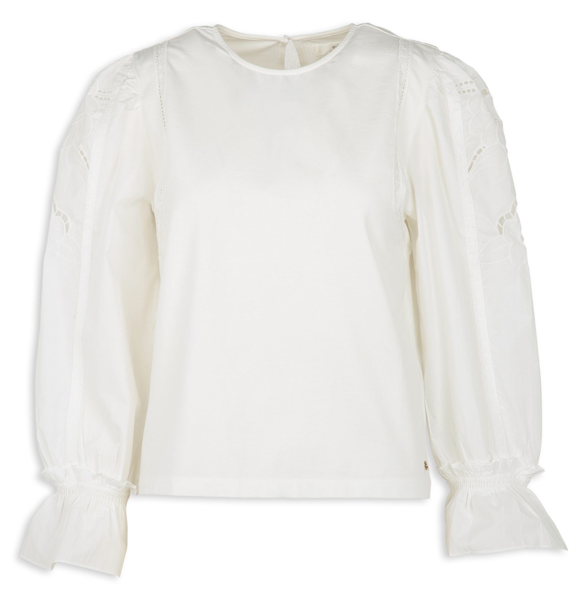 Straight top with embroidered sleeves DES PETITS HAUTS Beige