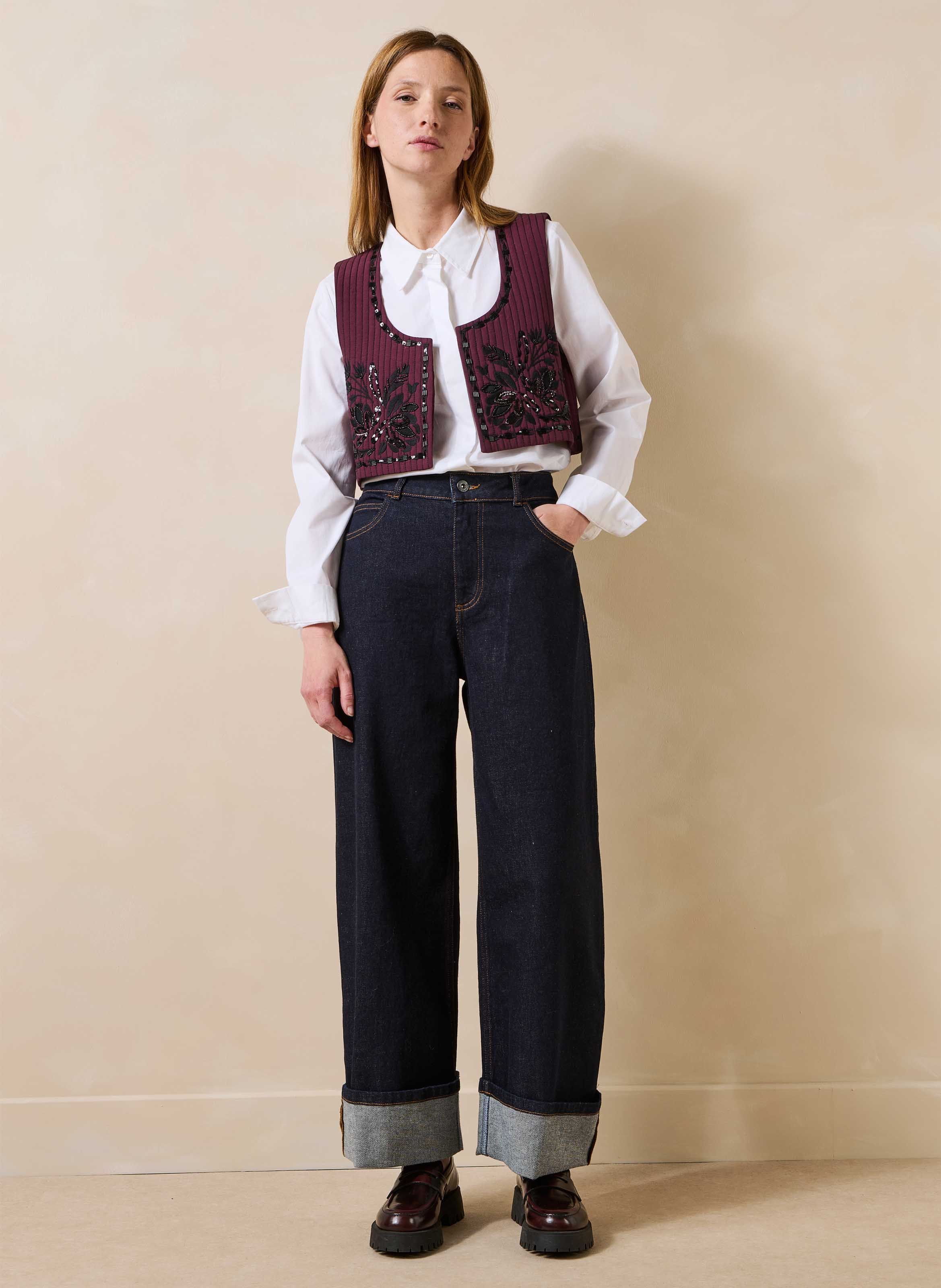 Veste courte sans manches brodée LA FEE MARABOUTEE Multicolore