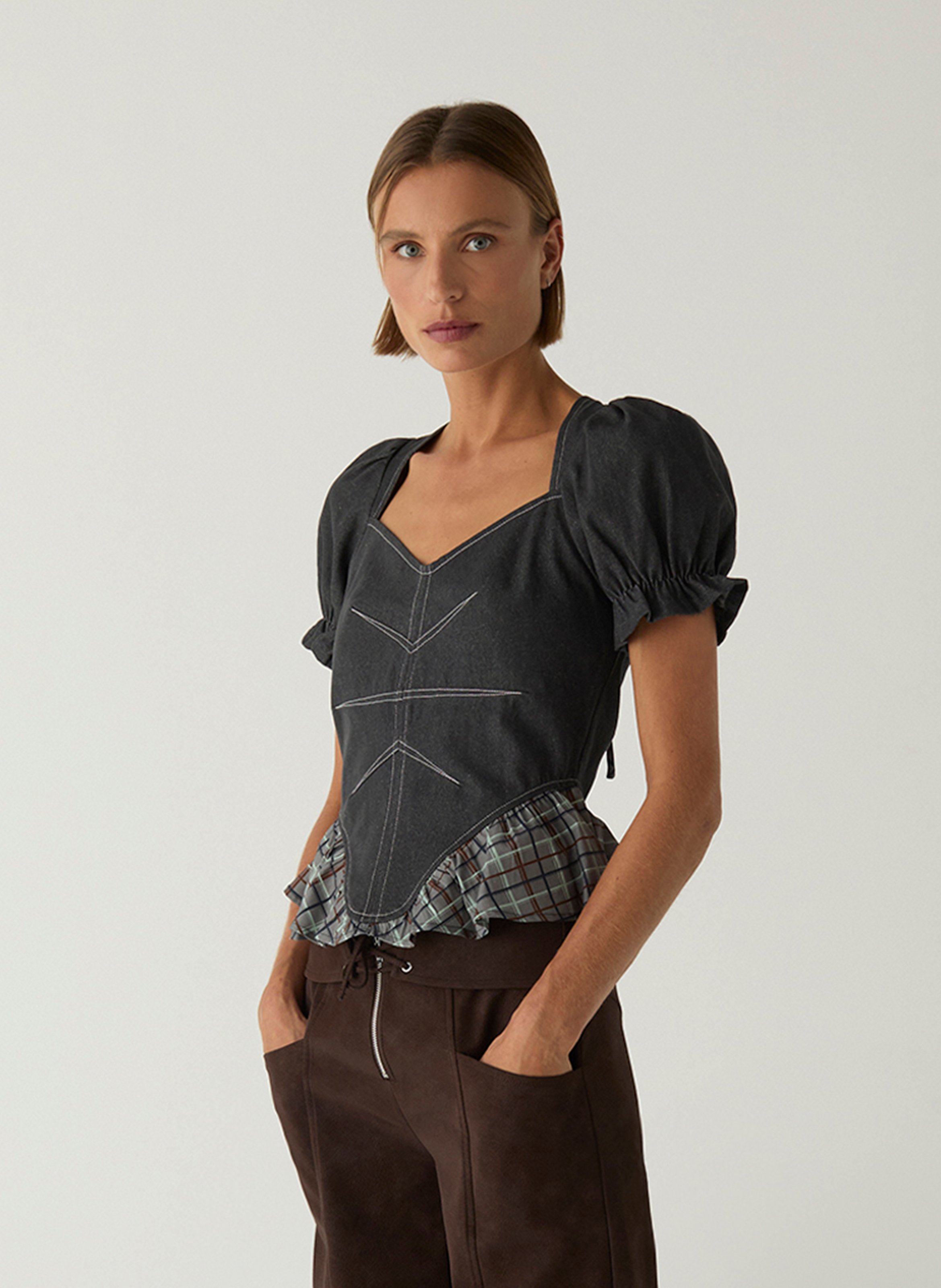 Cotton-blend straight-cut top LAAGAM Grey