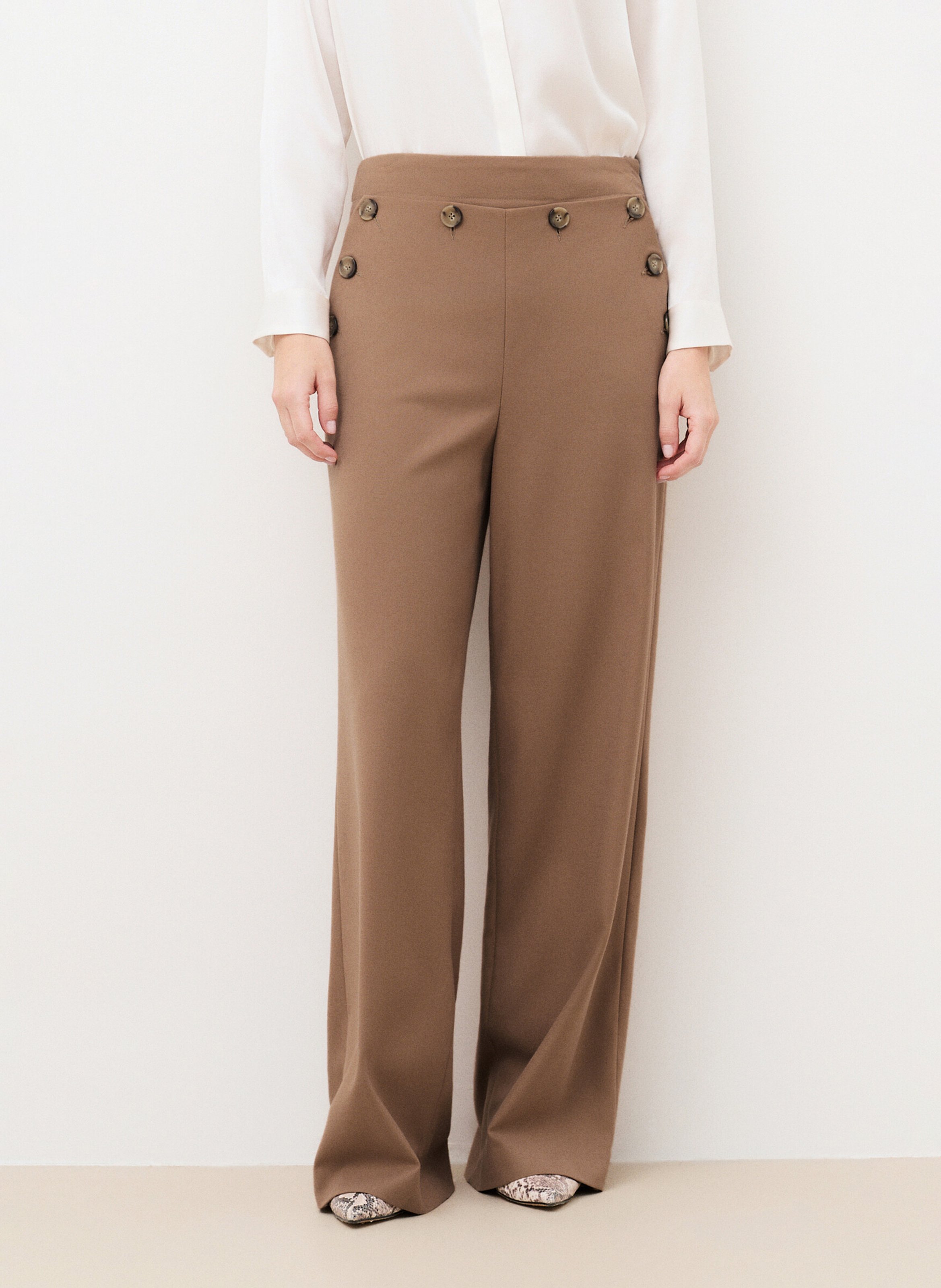 Plain wide-leg buttoned trousers CAROLL Brown