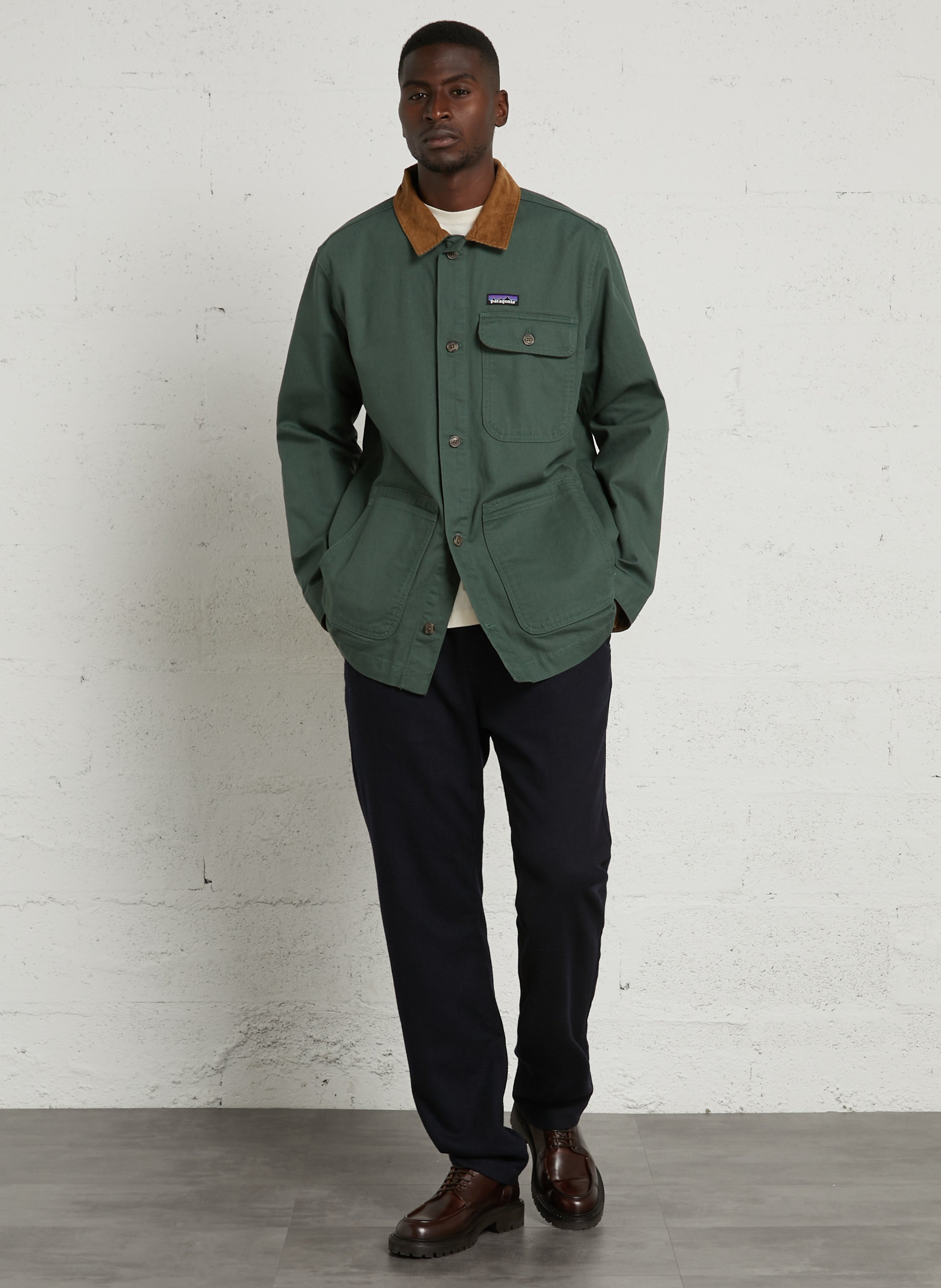Veste droite col classique en coton bio PATAGONIA Vert