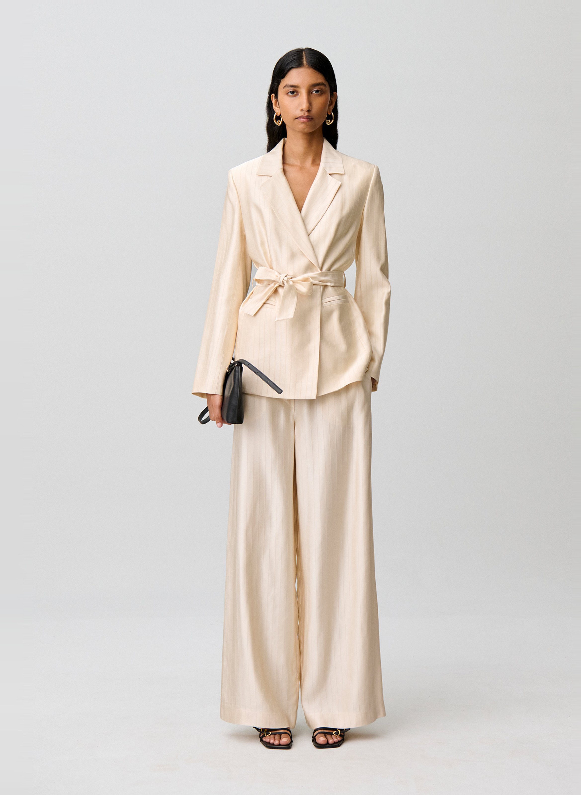 Veste de tailleur satinée à rayures CLAUDIE PIERLOT Beige