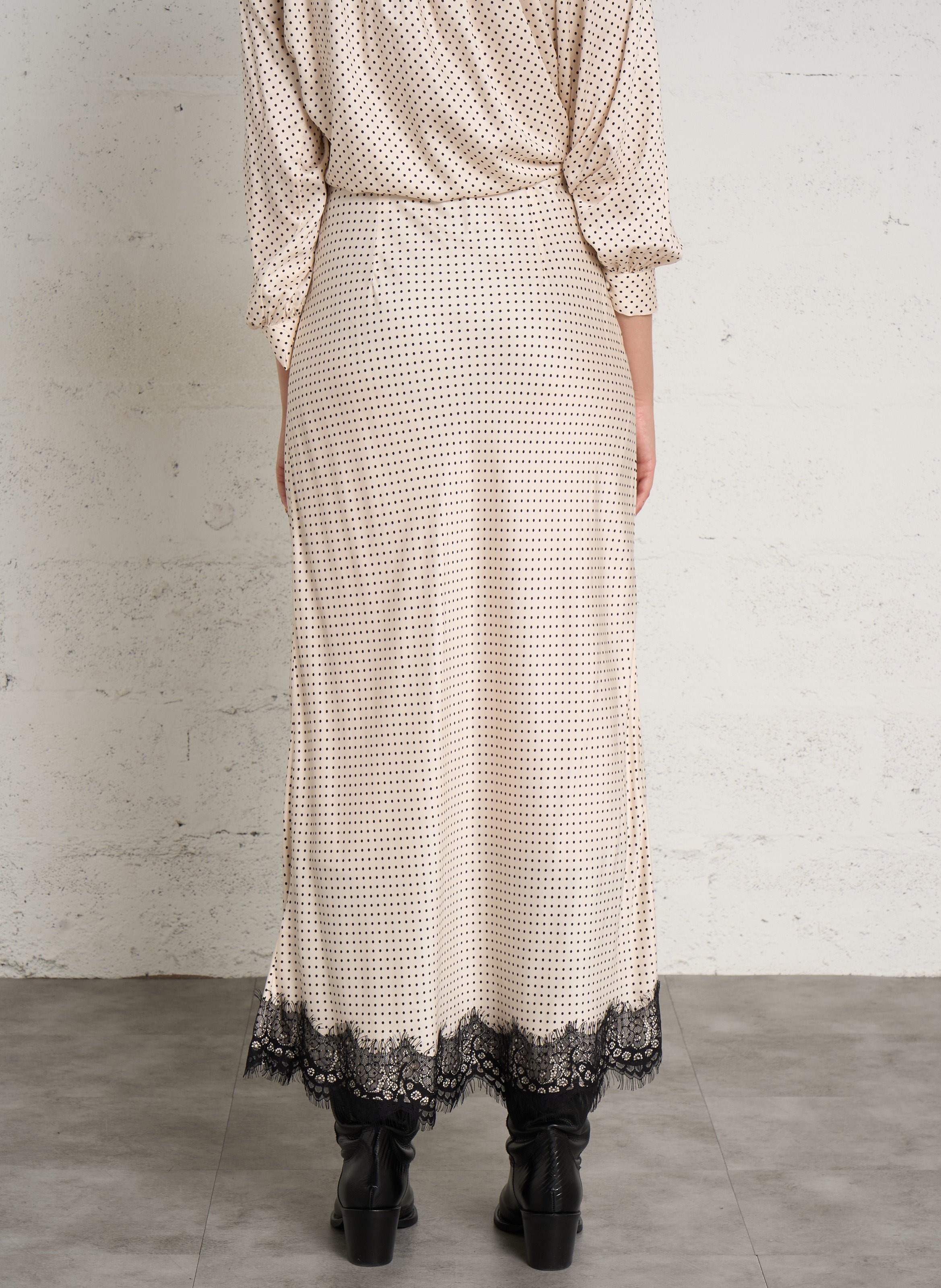 Flared midi skirt with polka dot pattern IKKS White