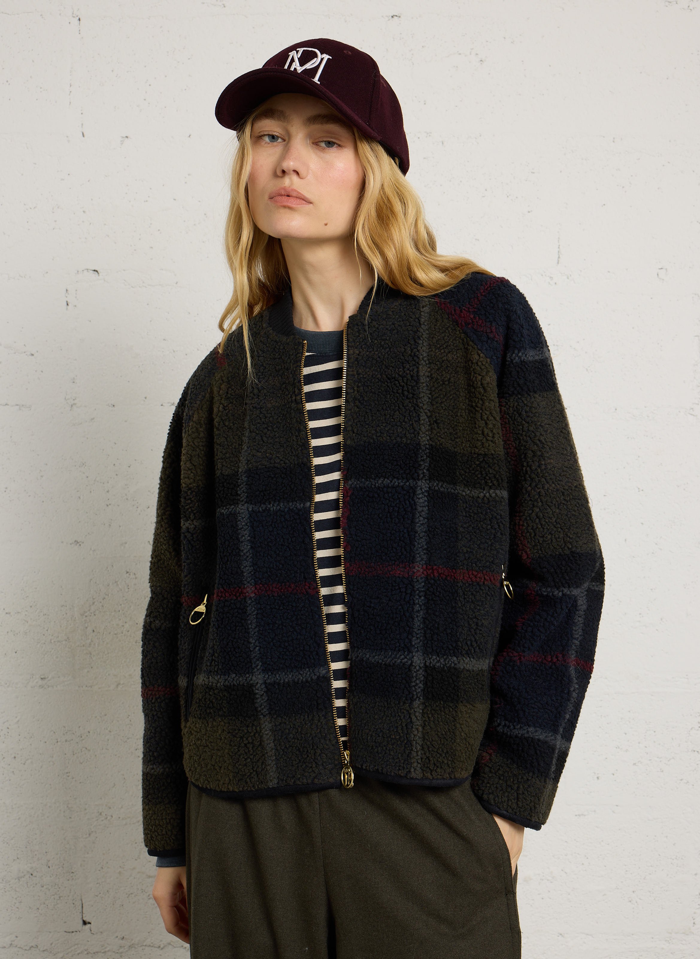 Fluffy checkered straight jacket BARBOUR Green