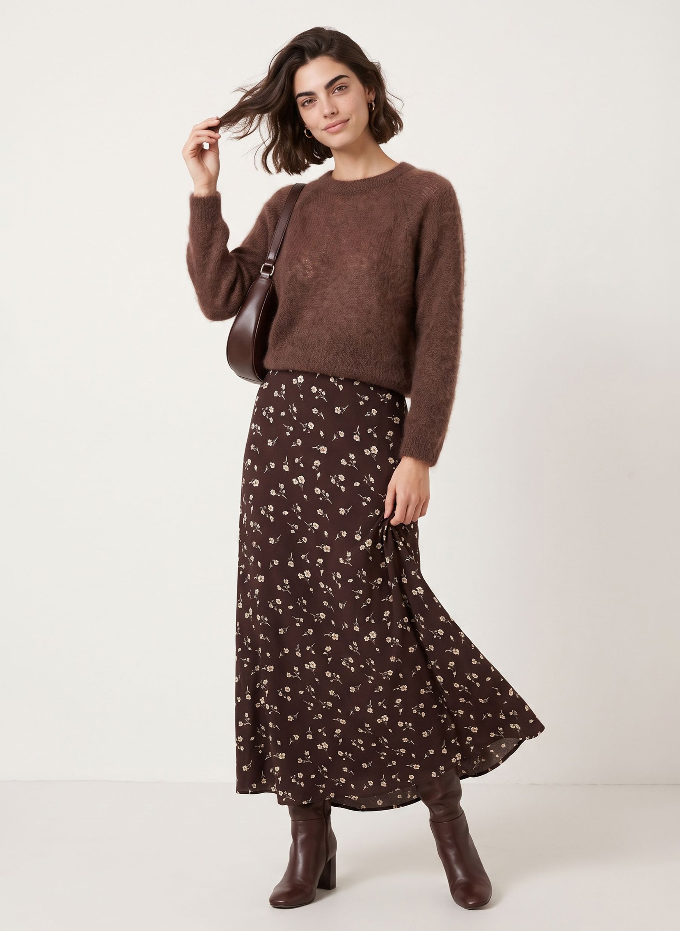 Pull droit col rond en laine mélangée KOOKAI Marron