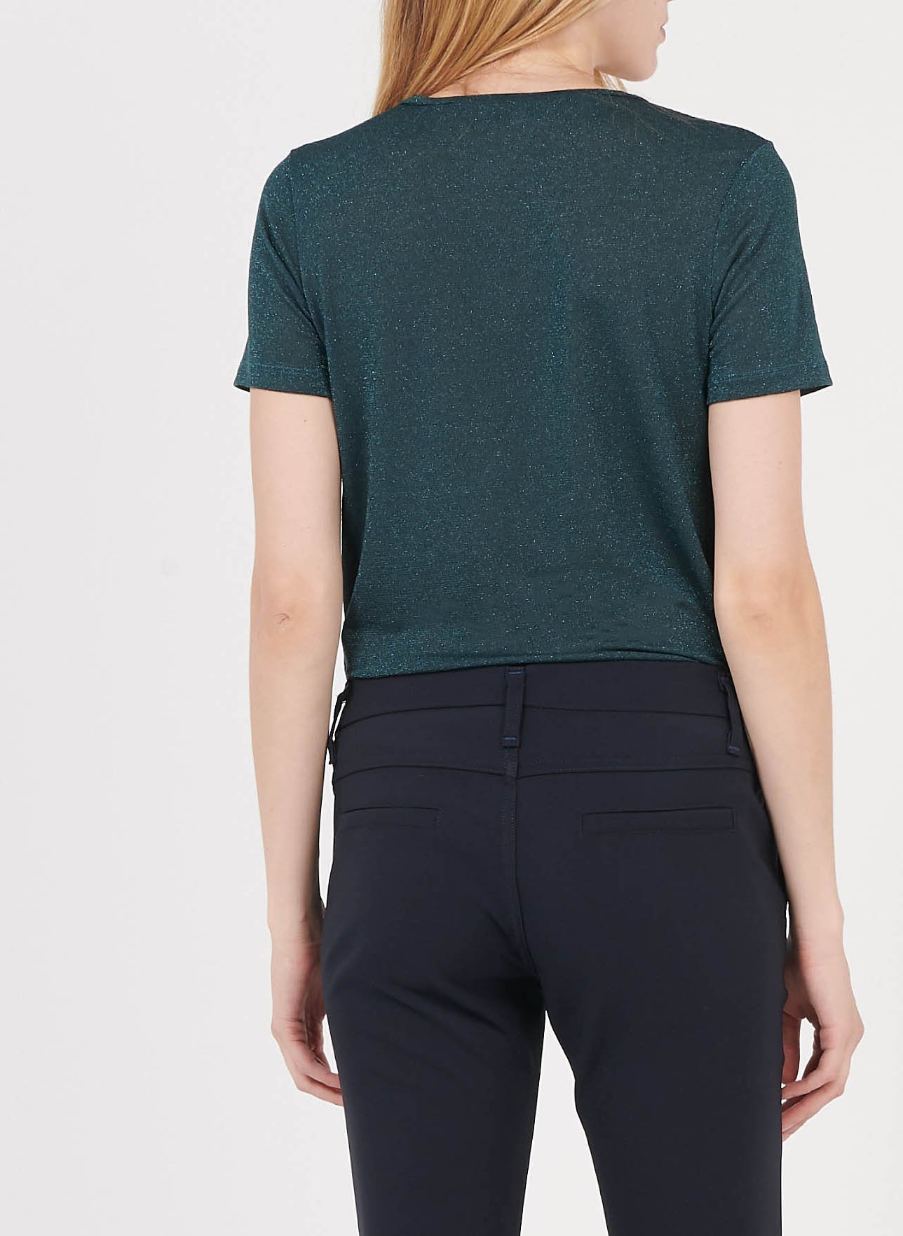 V-neck T-shirt with metallic thread PLEASE Blue