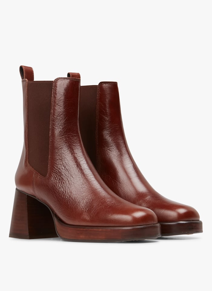 Bottines talons en cuir vieilli Marron