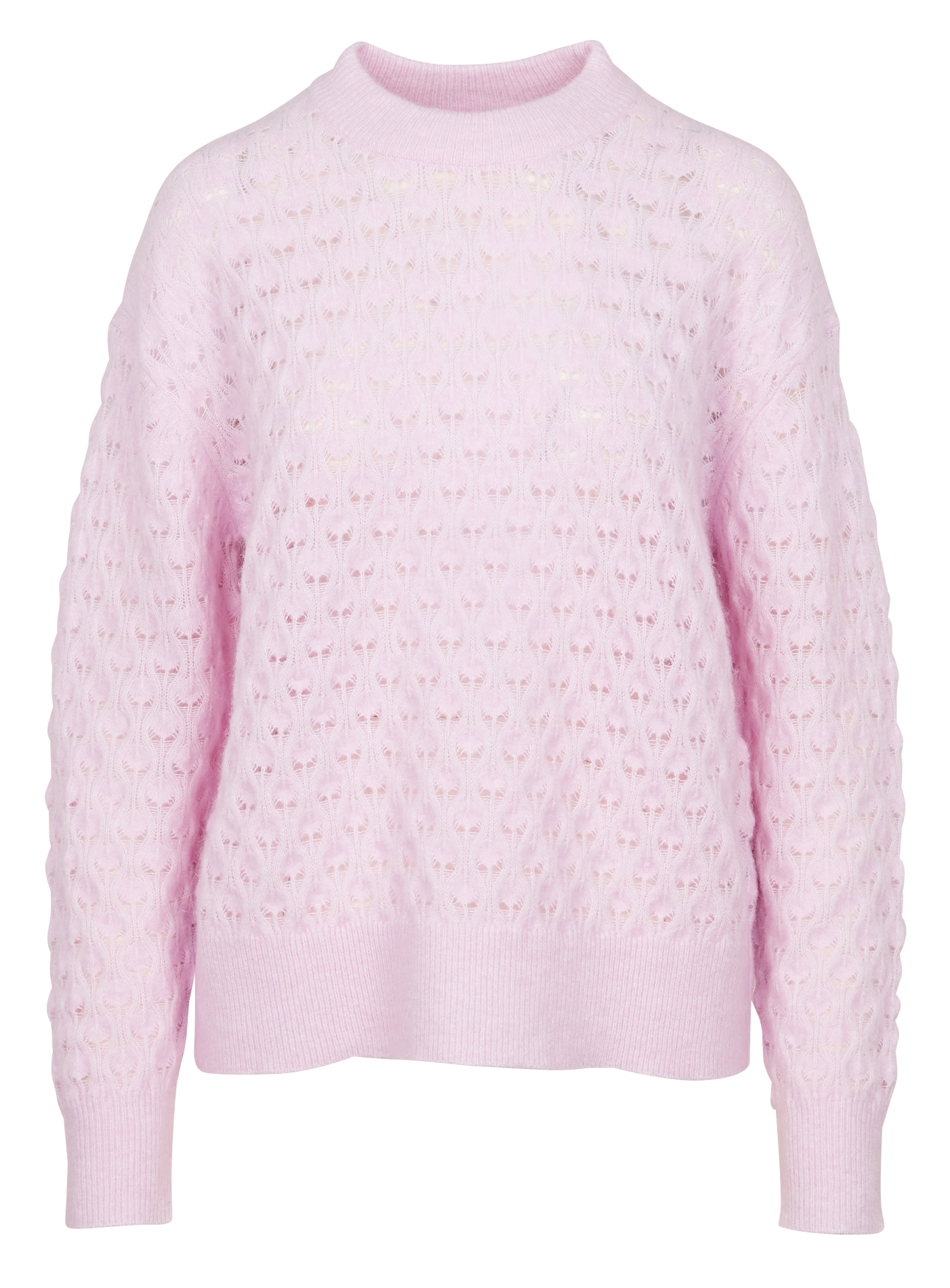 Weiter Pointelle-Strickpullover aus Alpaka-Wollmix Violett