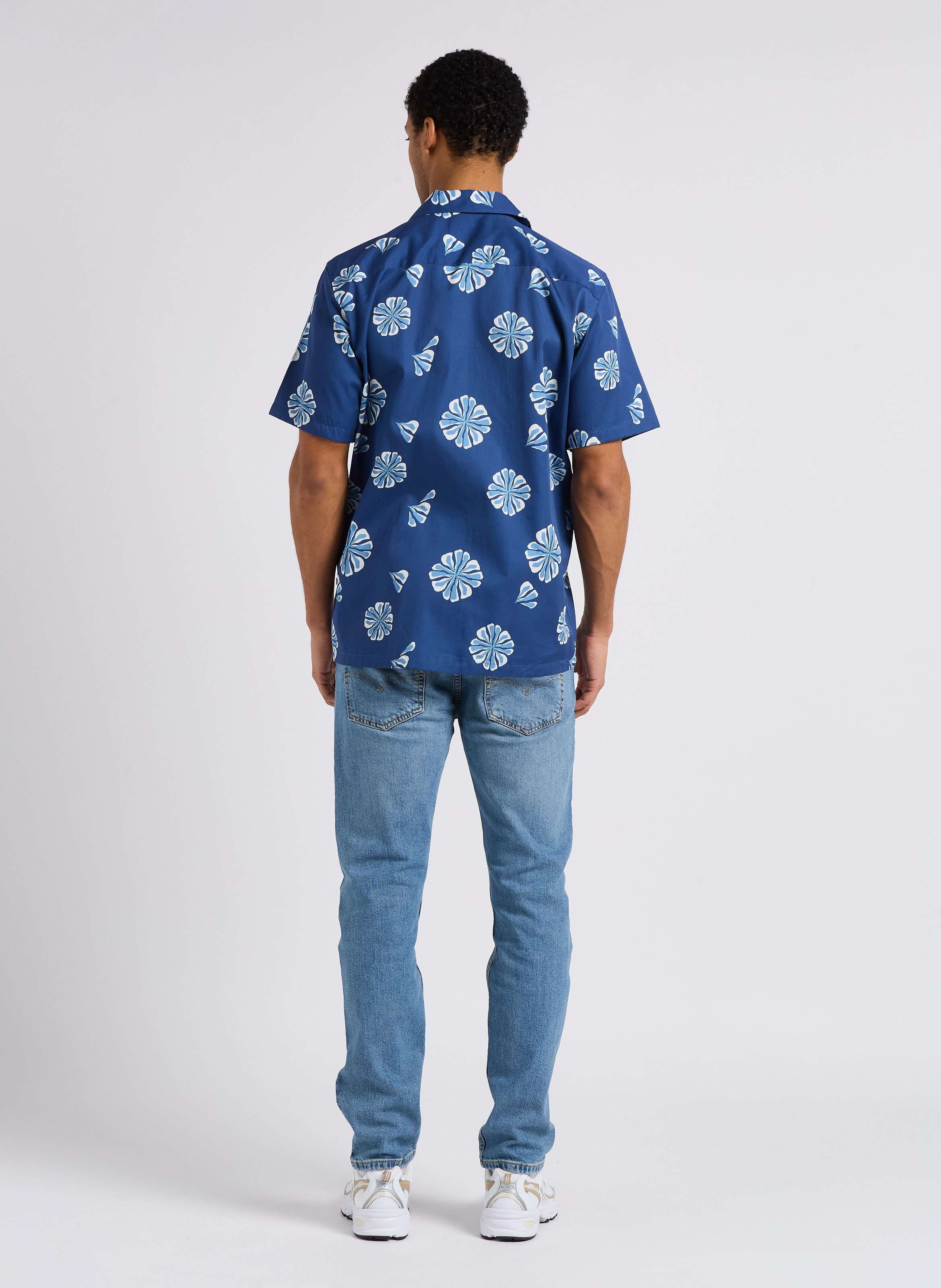 Bedrucktes Baumwollhemd mit Kuba-Kragen MINIMUM Blau