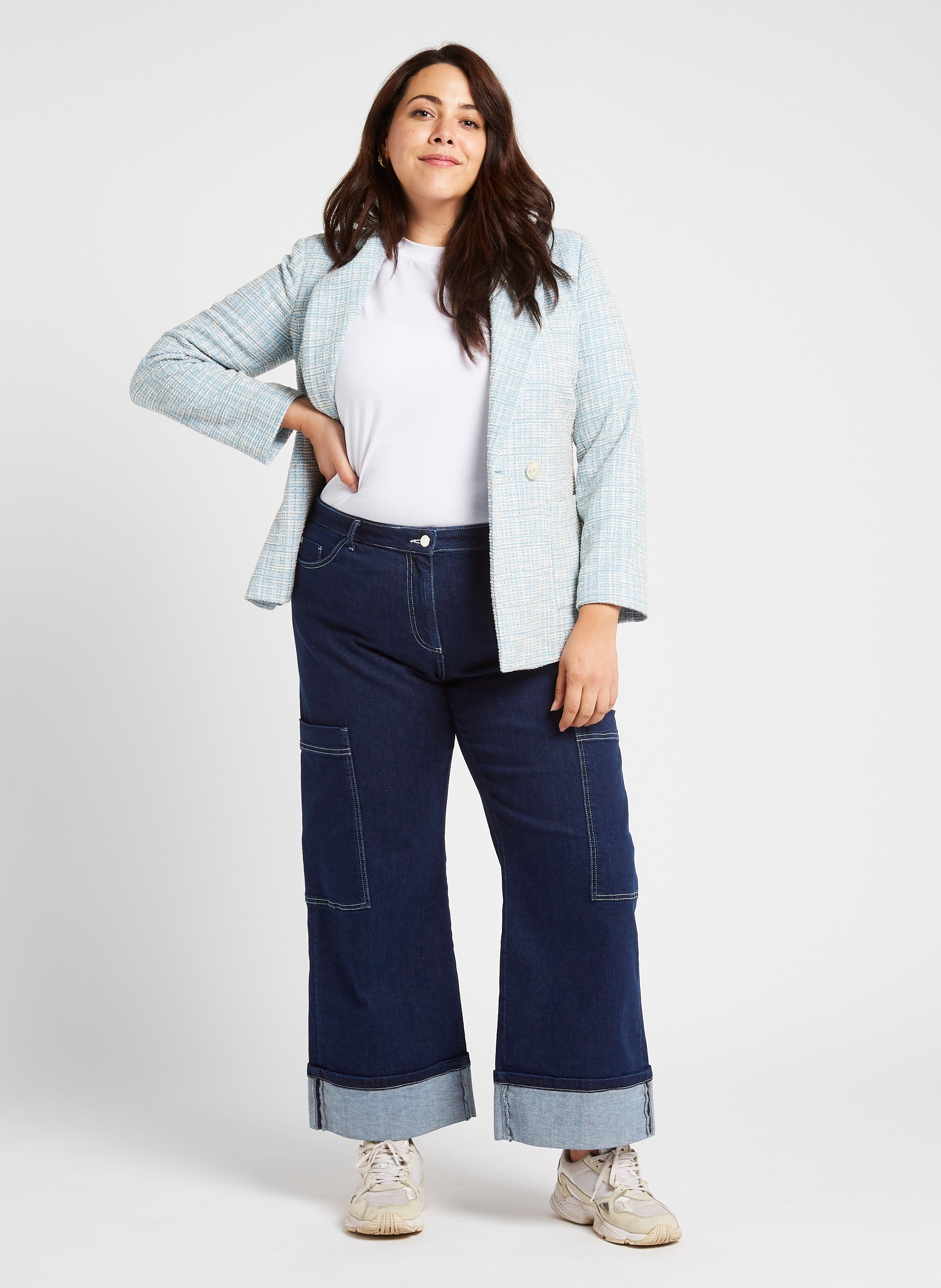 Gerade geschnittener Tweed-Blazer PERSONA by Marina Rinaldi Blau