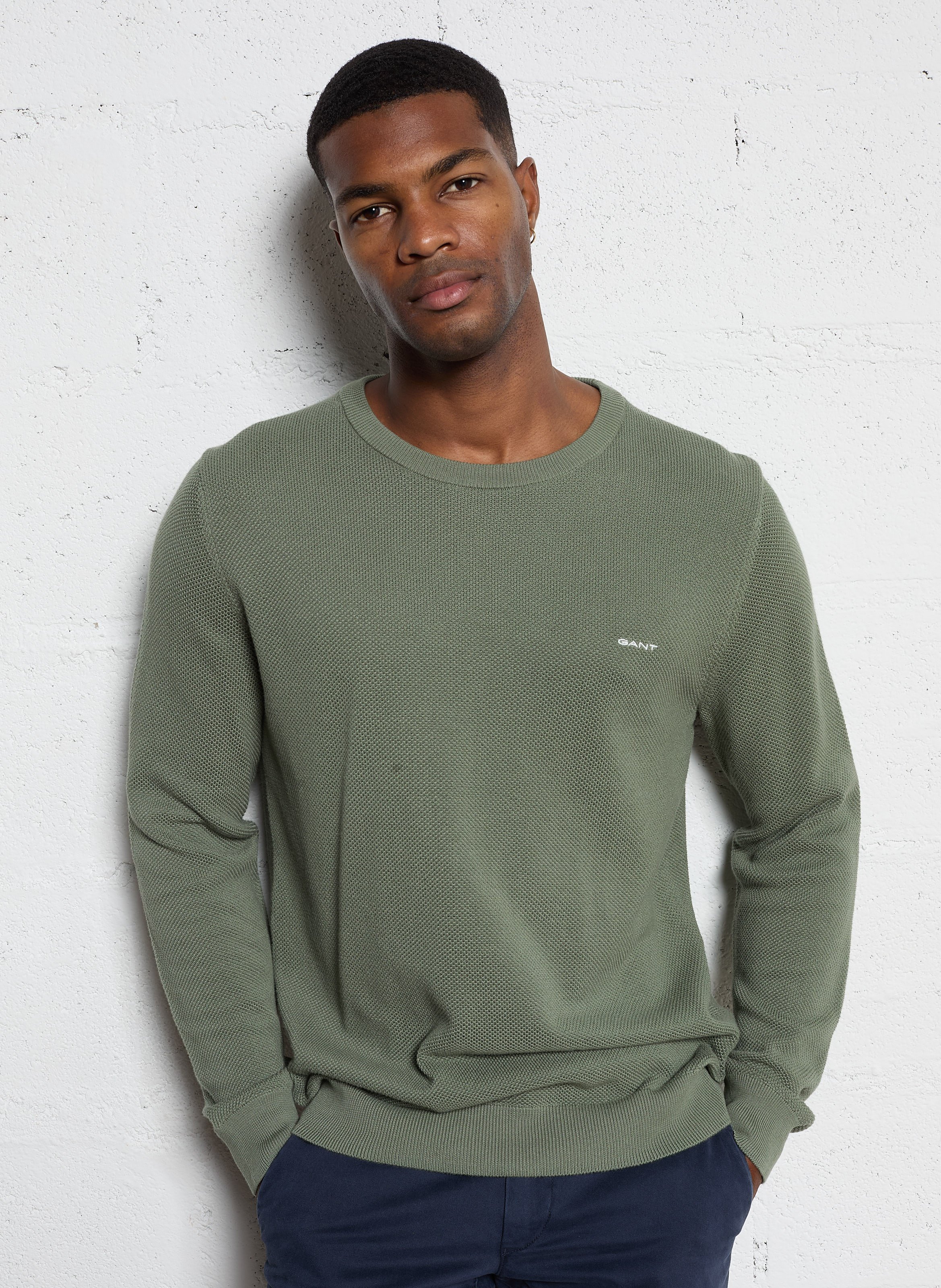 V Ausschnitt Gant Rundhals Pullover Herren Sale Gerader Rundhals-pullover  Aus Baumwolle Menthe Poivree Gant