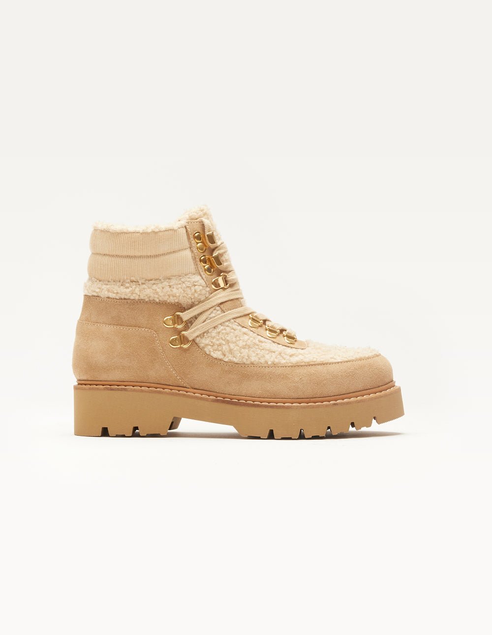Lace-up suede fur-lined ankle boots ODAJE EX. M.MOUSTACHE Beige