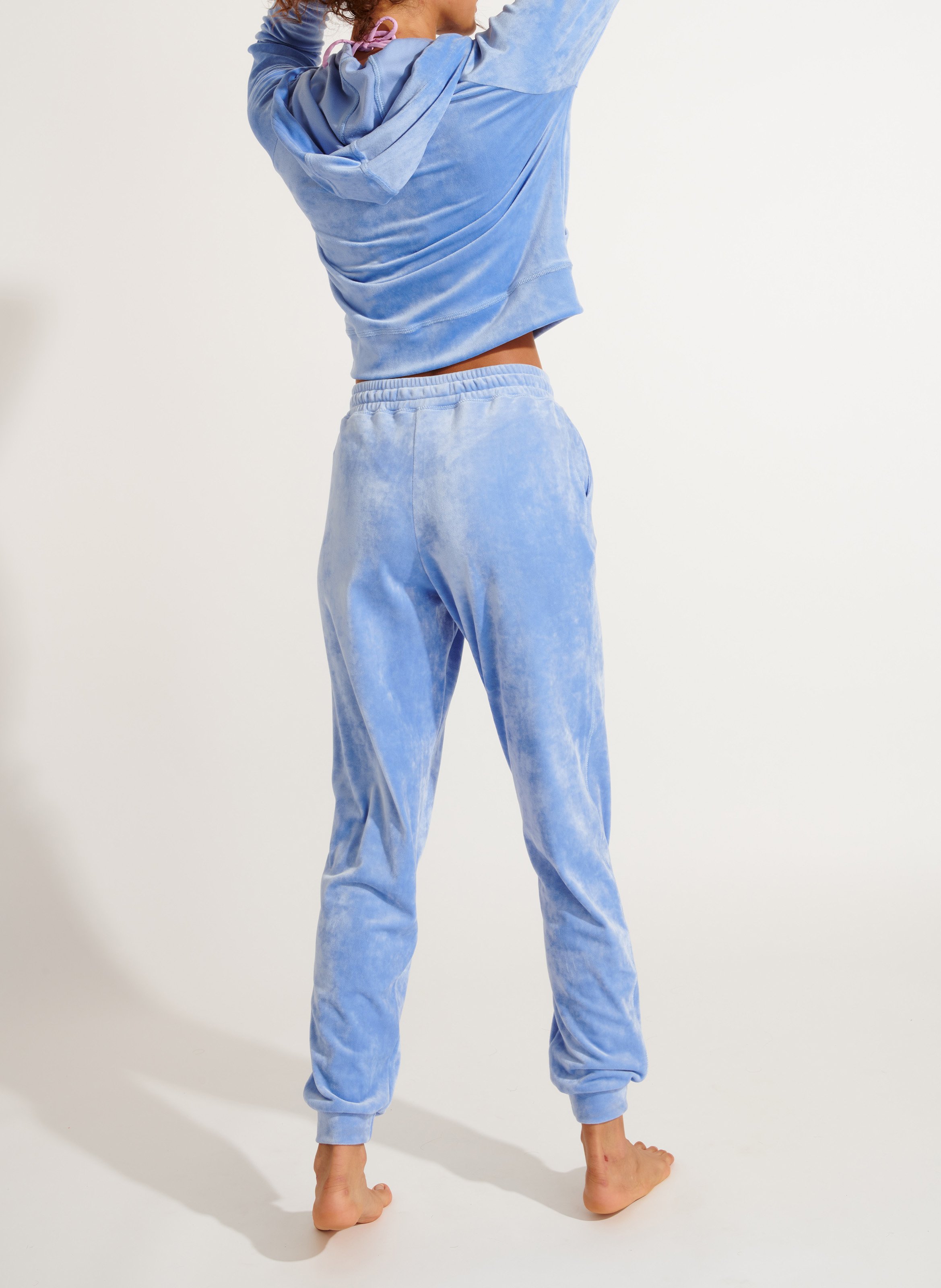 Straight velvet cardigan with hood BANANA MOON Blue