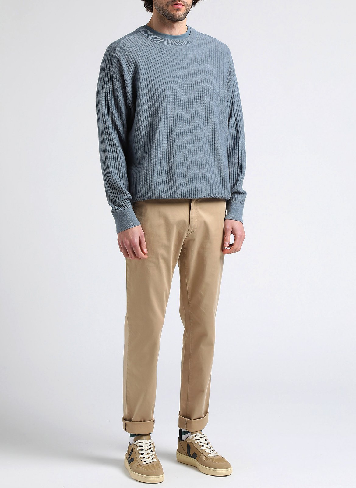 Pull col rond en coton bio  CALVIN KLEIN Gris