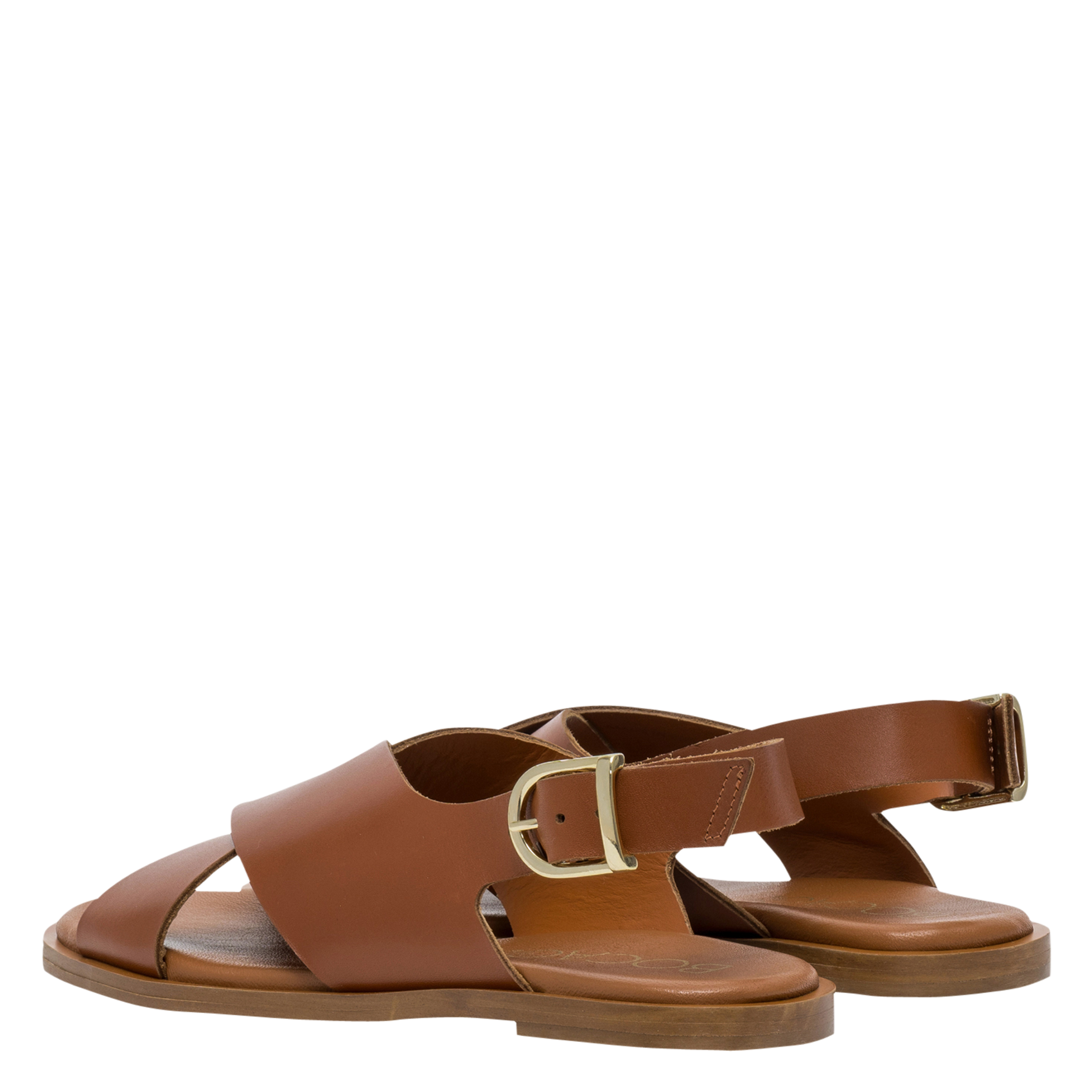 Flache Ledersandalen mit gekreuzten Riemchen BOCAGE Braun