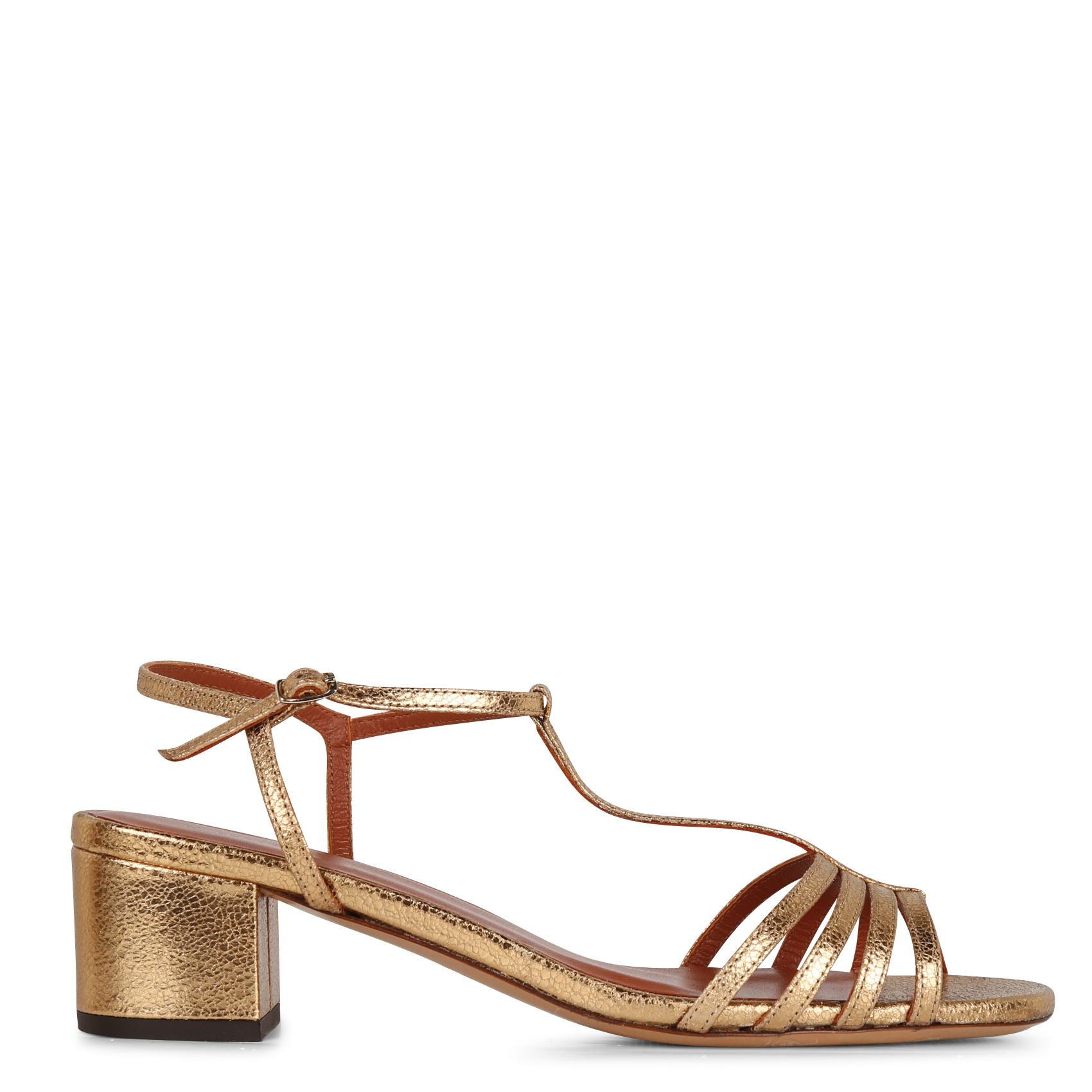 Sandales à talon en cuir métallisé RIVECOUR Doré