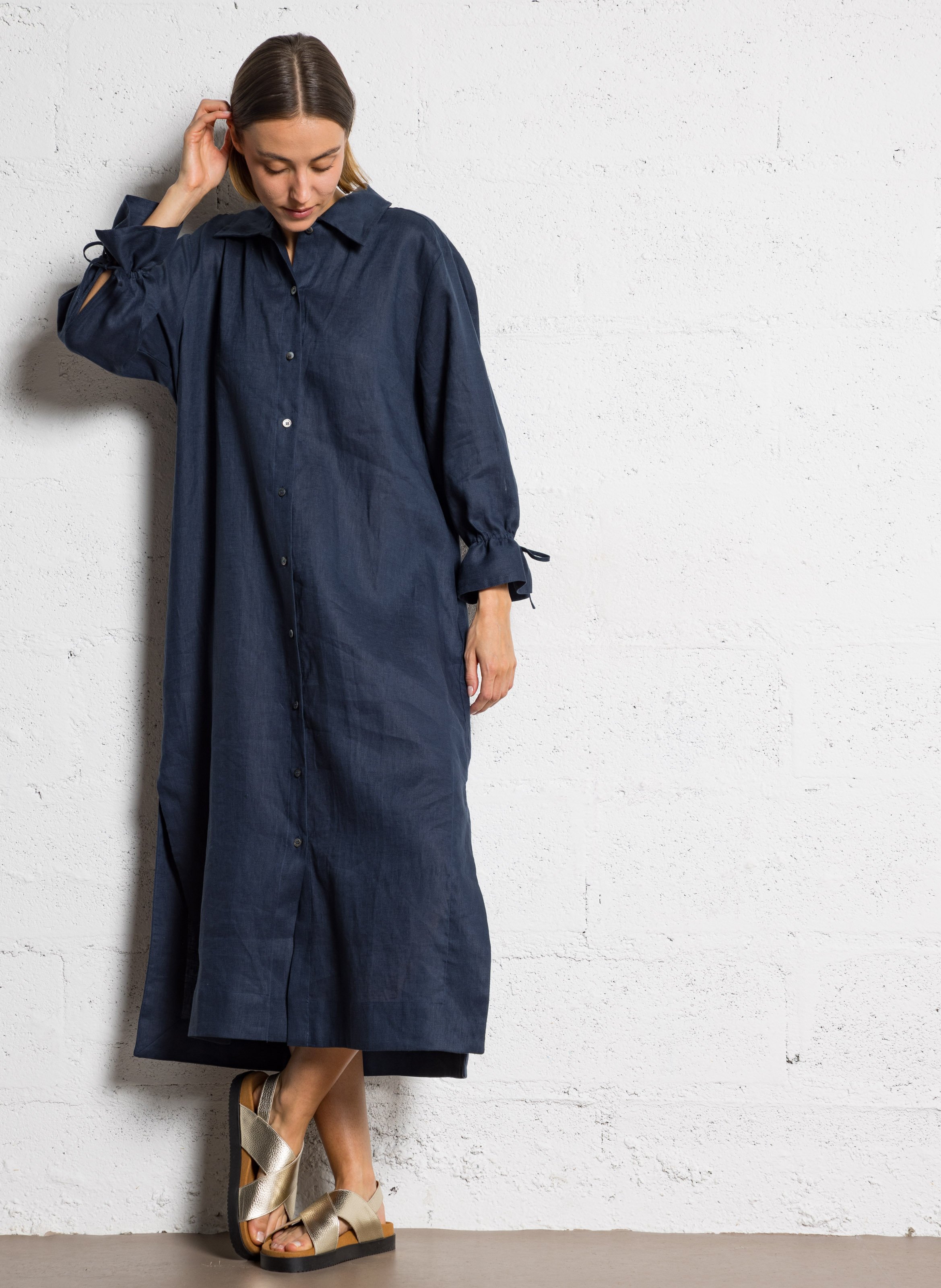 Wijde, linnen overhemdjurk RUE DE TOKYO Blauw