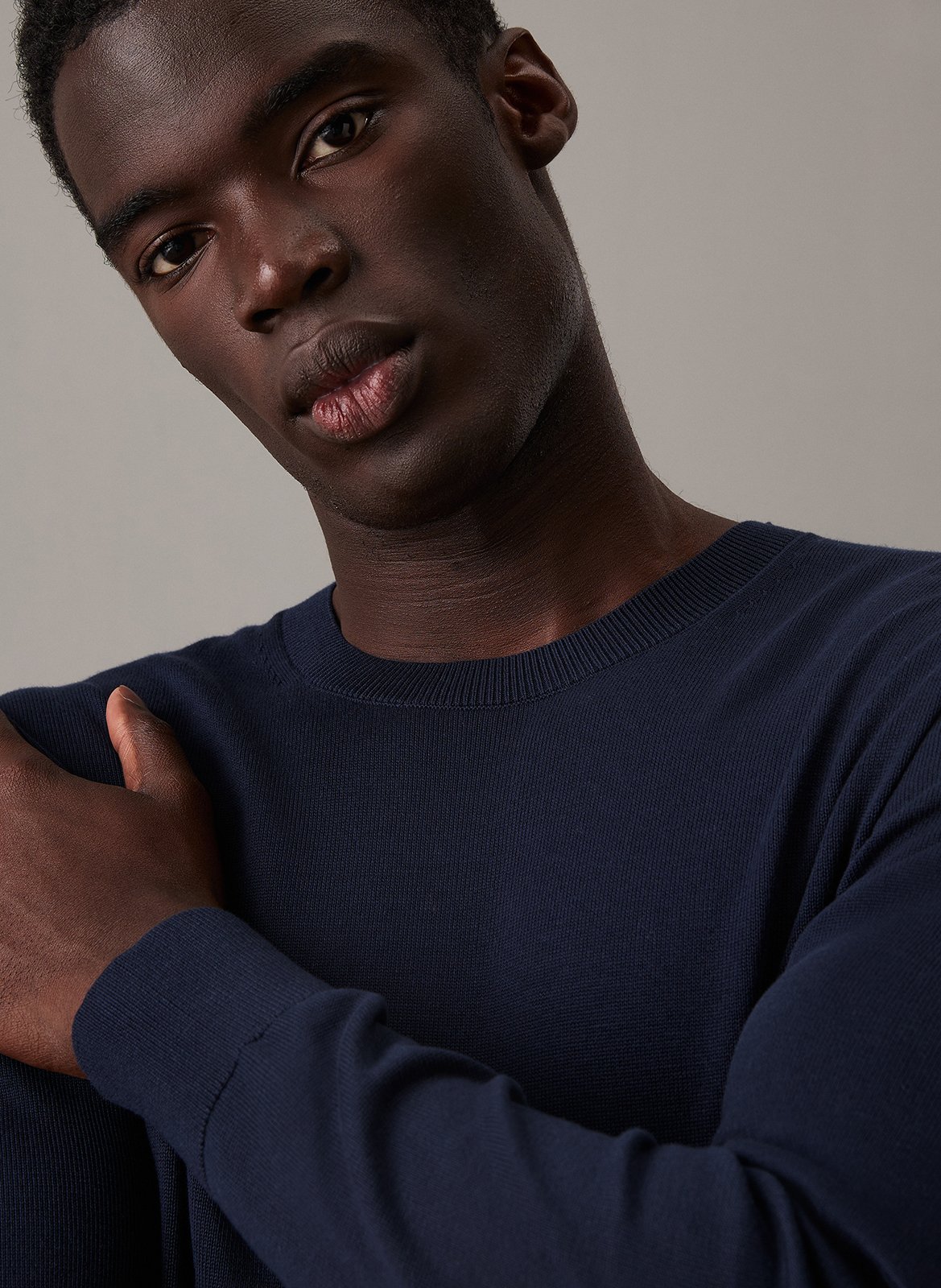 Sweat droit col rond en coton CALVIN KLEIN Bleu