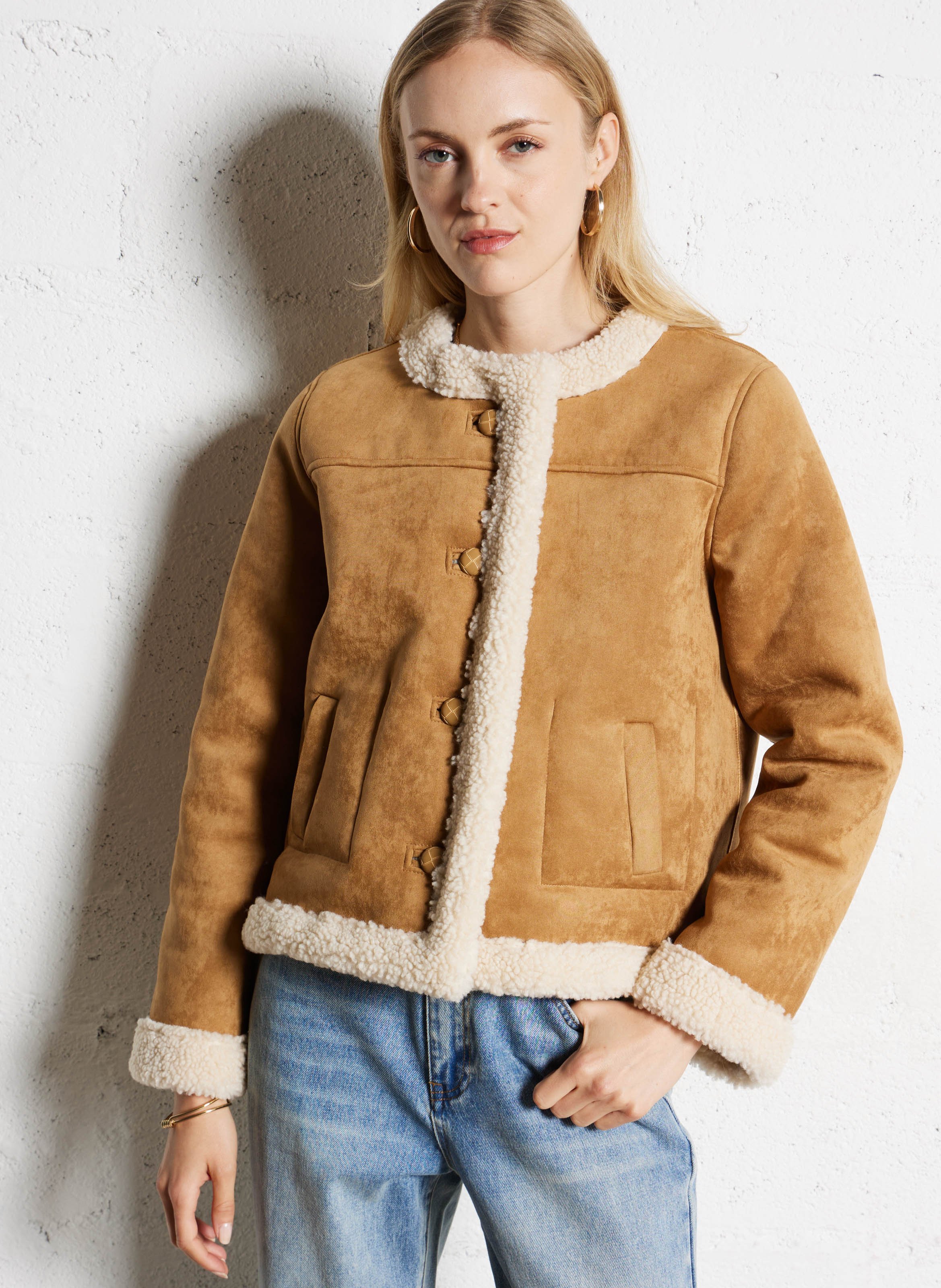 Veste droite boutonnée suédine SUNCOO Beige