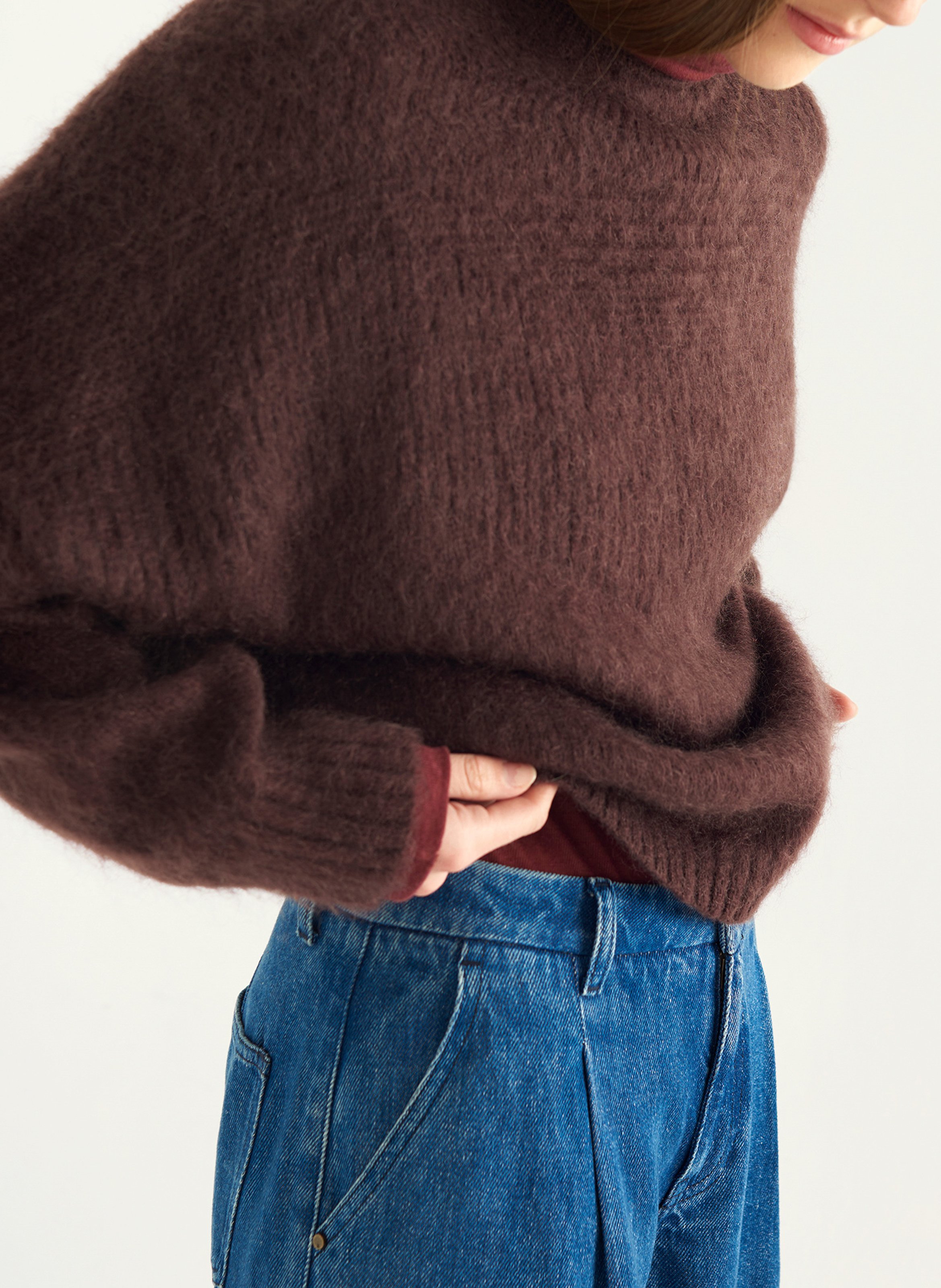 Pull oversize col rond en laine mélangée COTELAC Violet