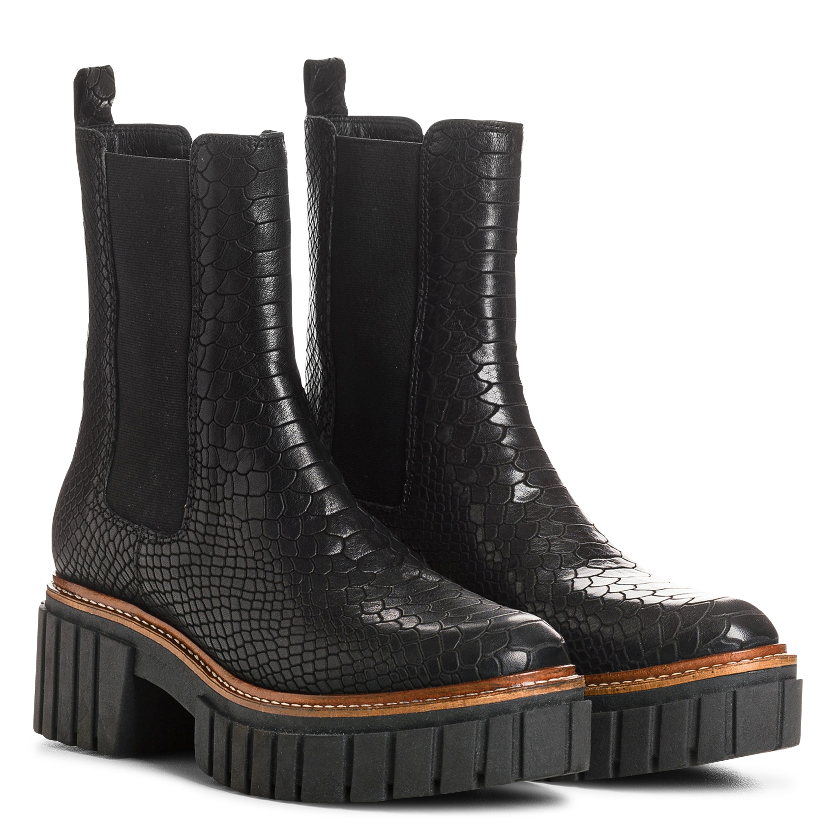 Leren enkellaarzen met krokodillenmotief REQINS Zwart