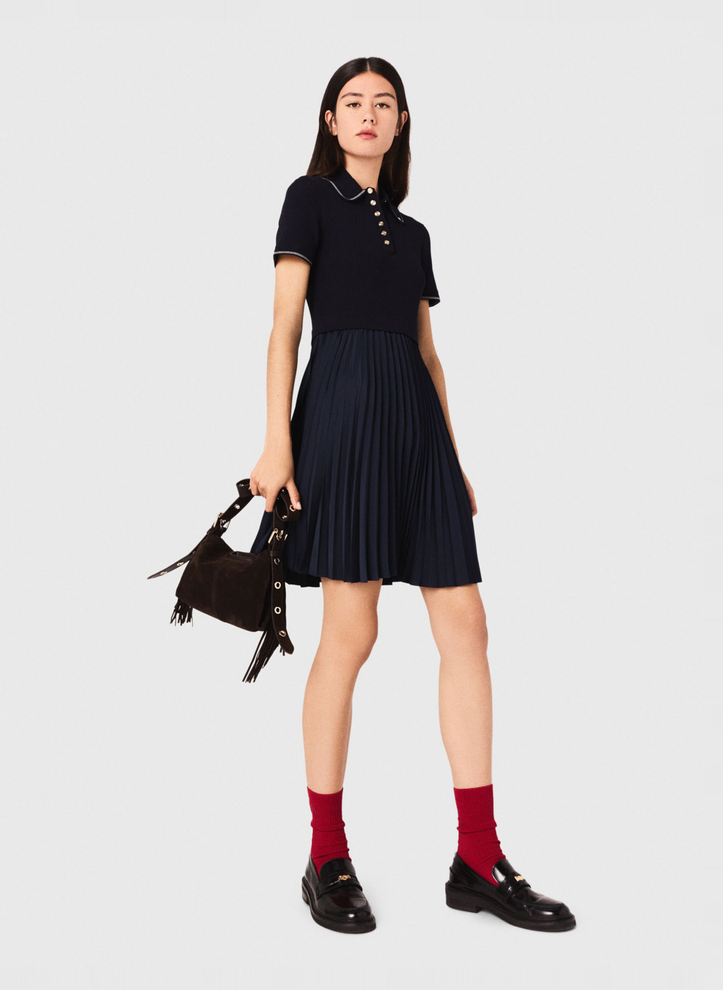Short polo dress with pleated skirt MAJE Blue