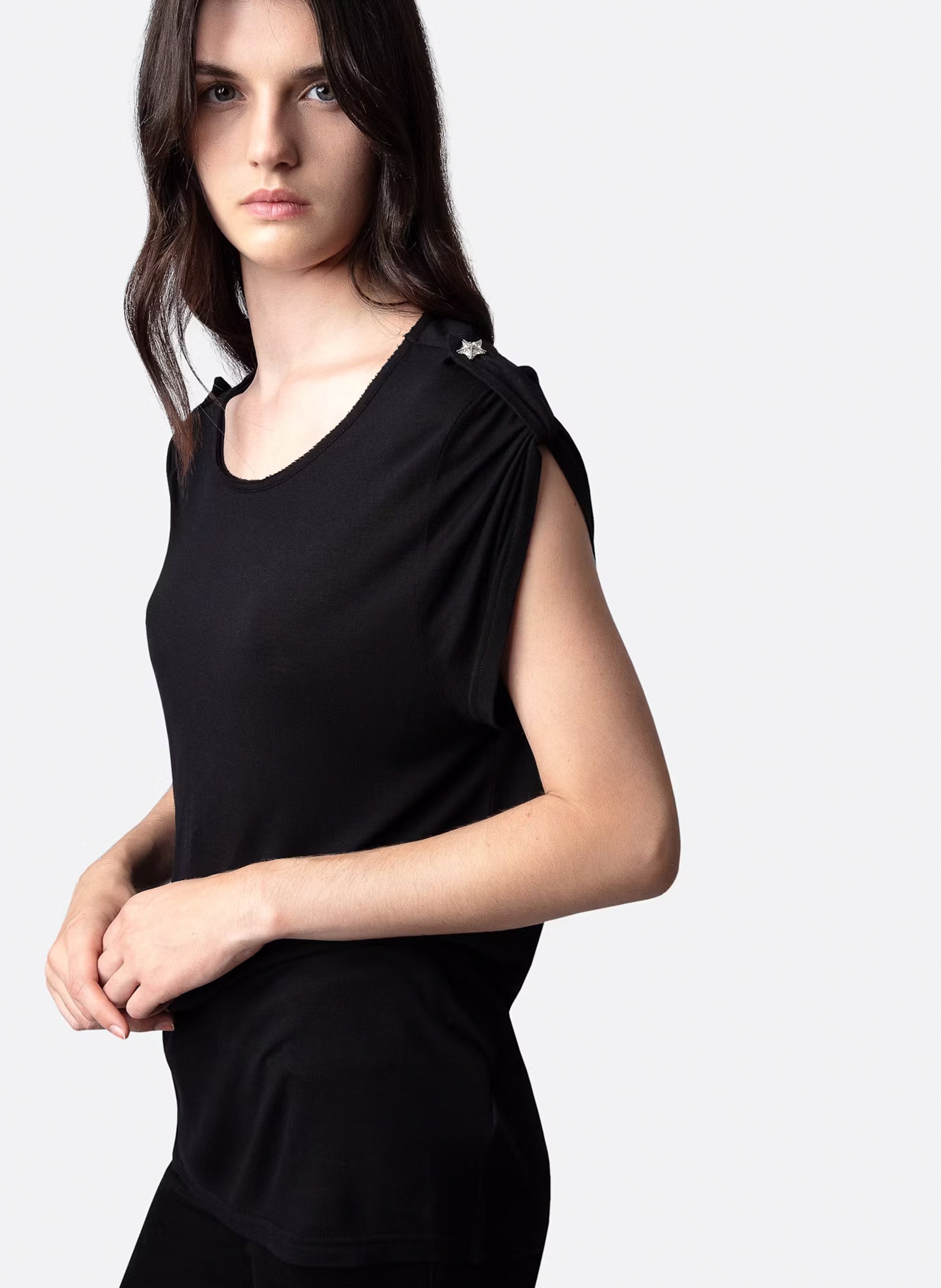 Round-neck decorative buttons T-shirt ZADIG&VOLTAIRE Black