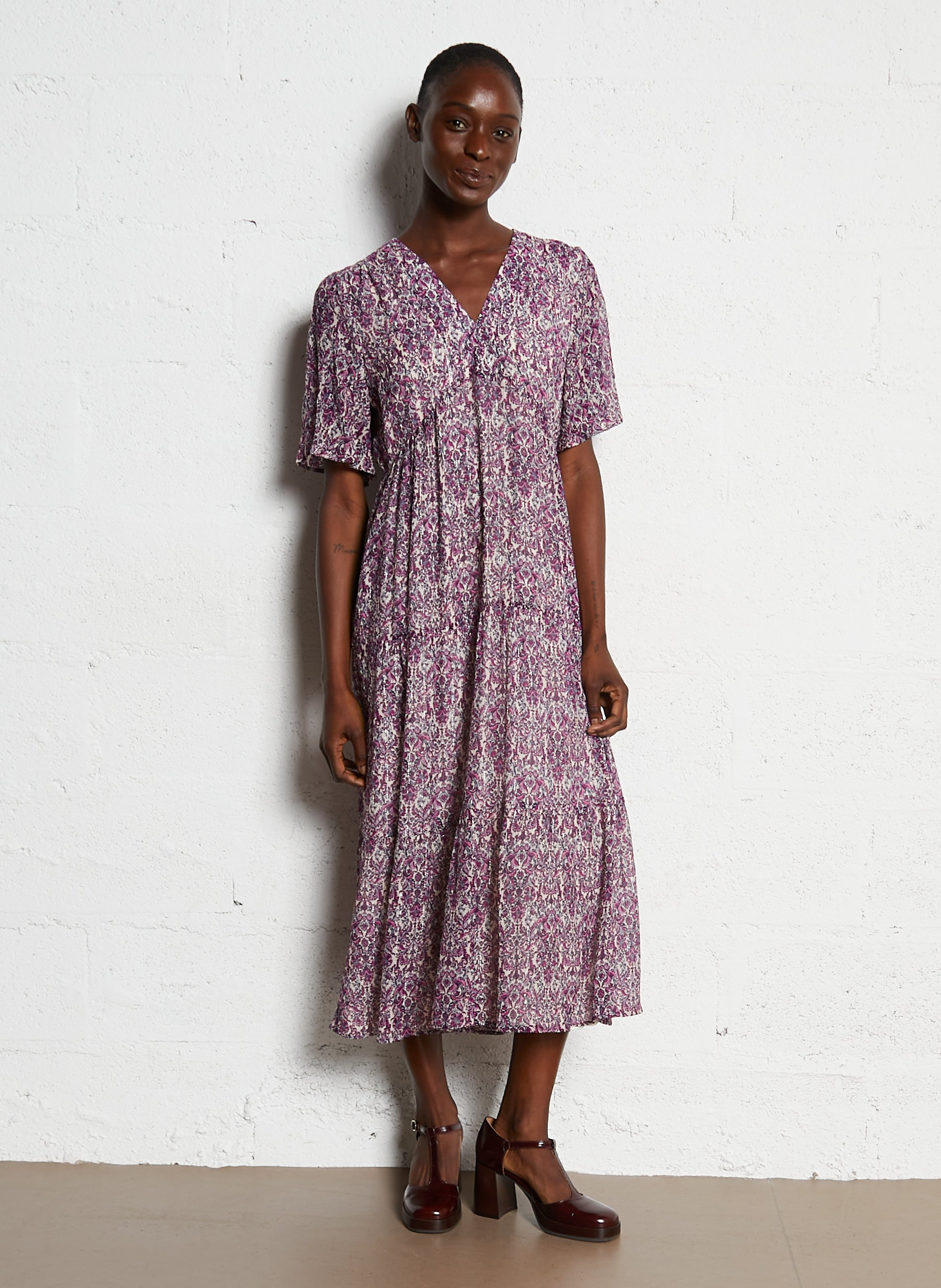 Robe longue cintrée col V MAISON 123 Violet