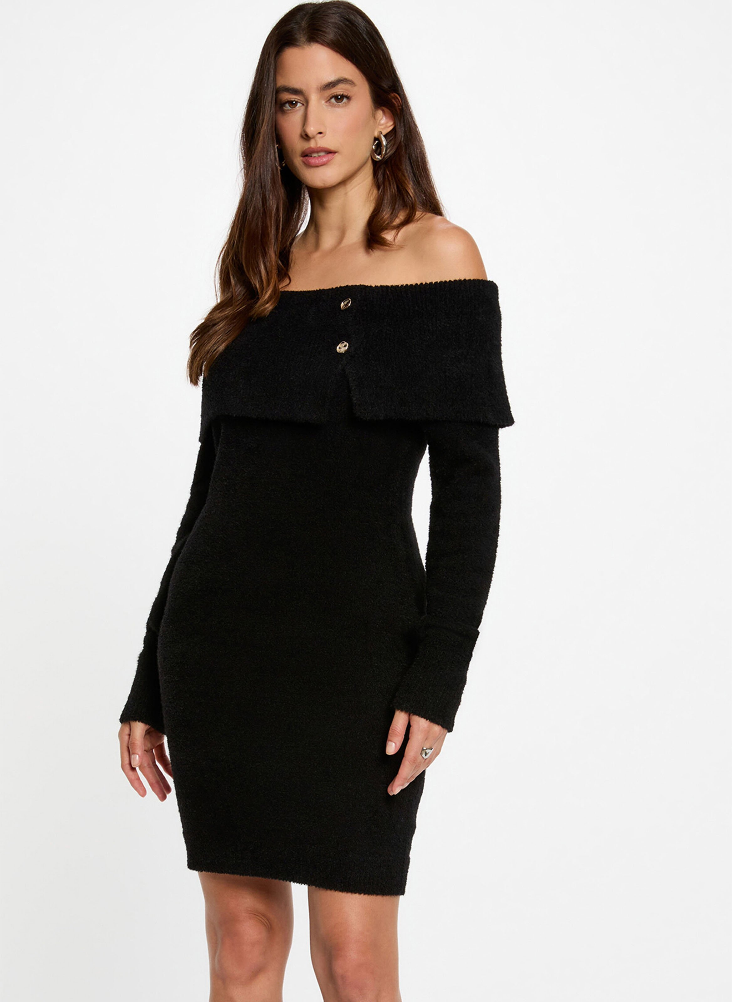 Korte jurk met bardot-hals in tricot MORGAN Zwart