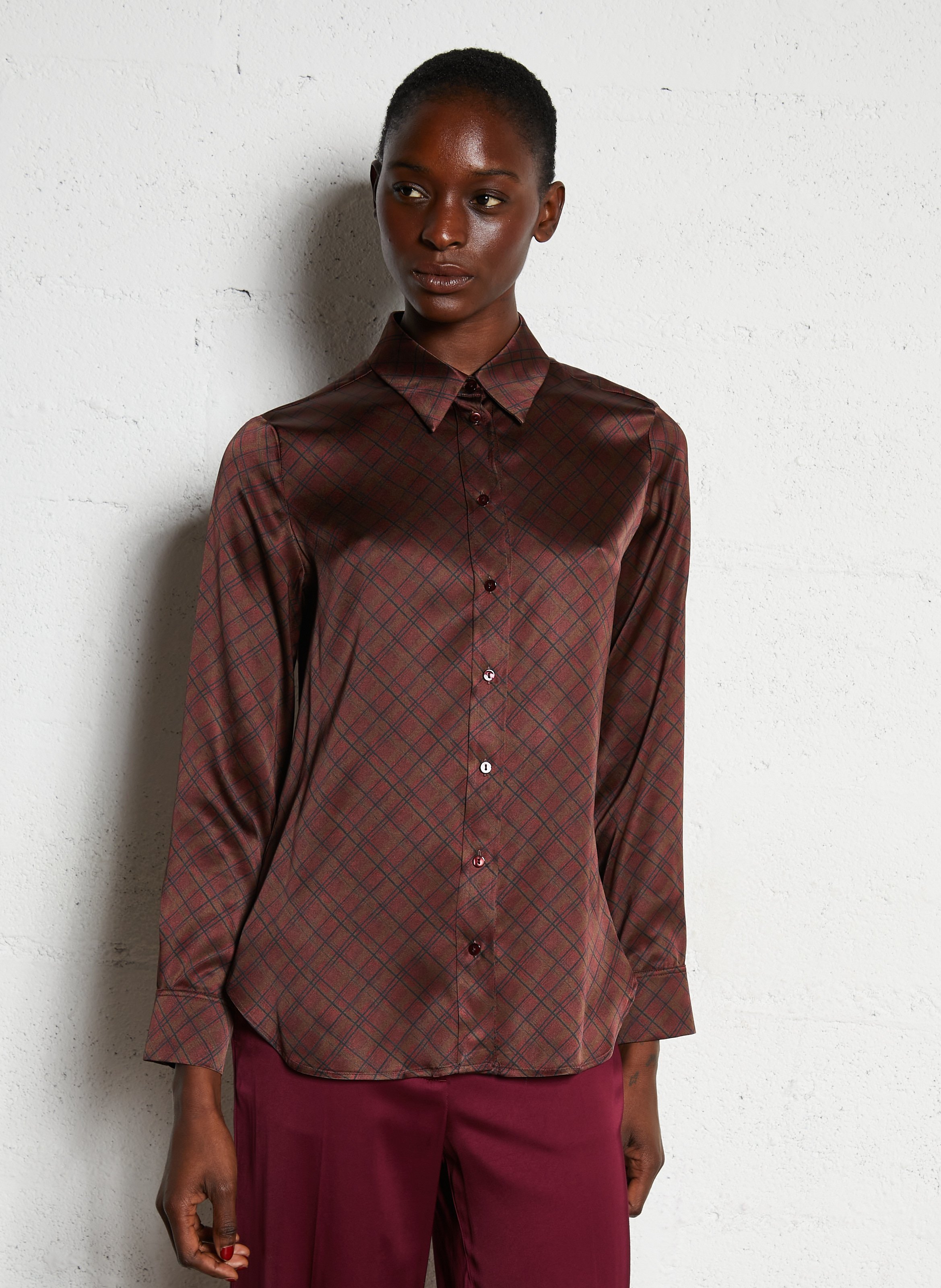 Chemise droite col classique en soie mélangée MOMONI Marron