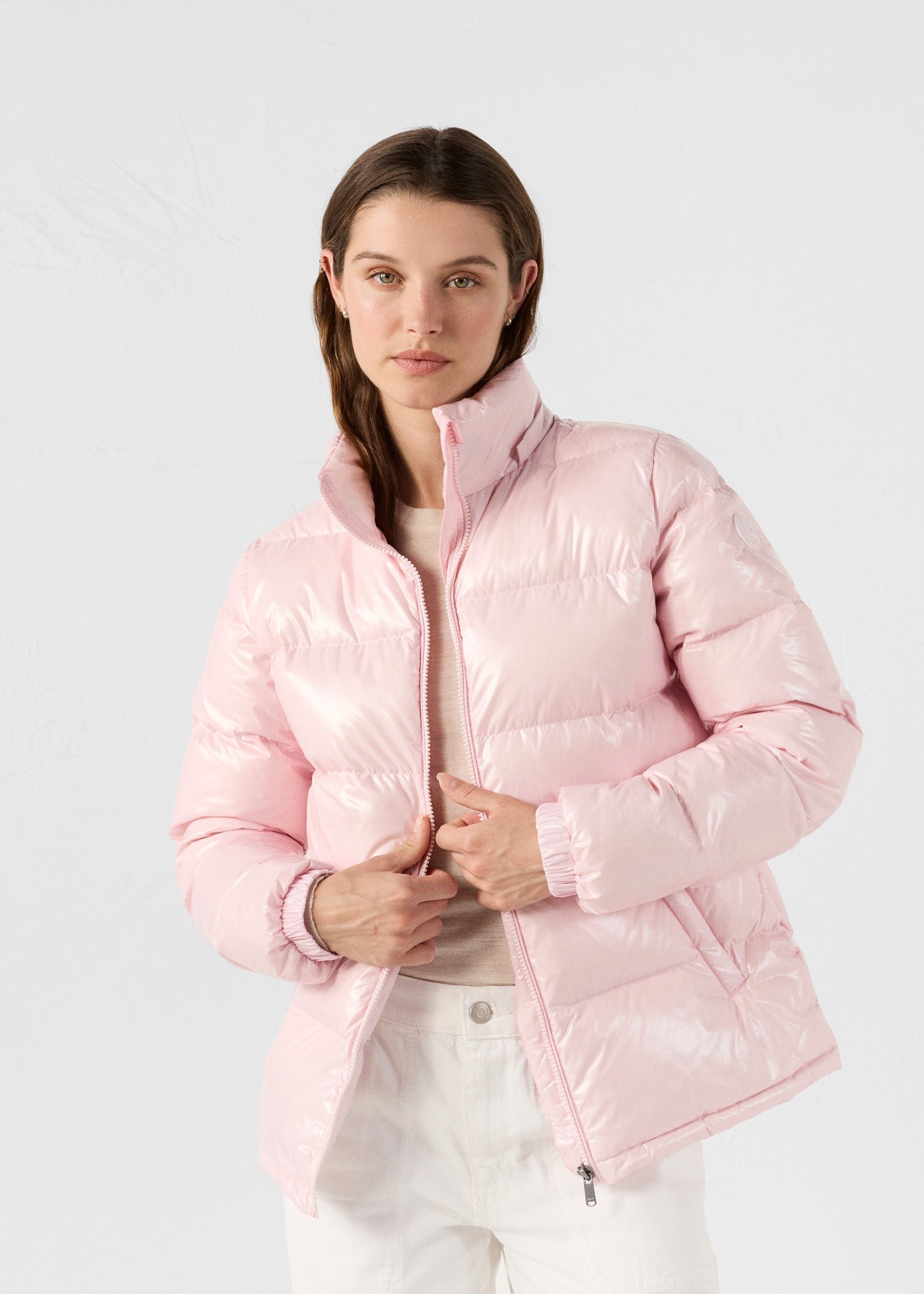 Petal Pink Prague Lacquered Puffer Jacket for Extreme Cold JOTT Pink