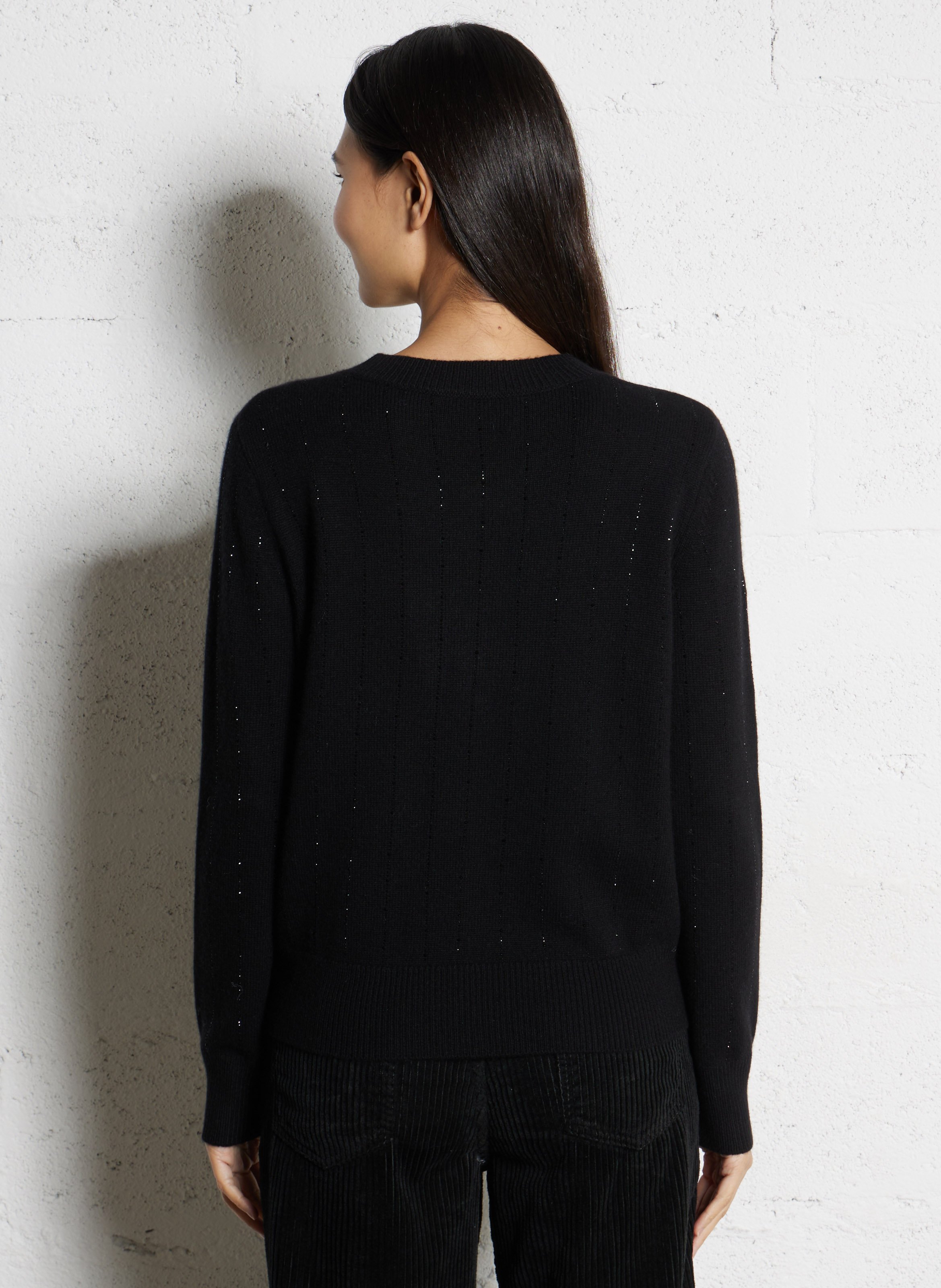 Weiter Rundhalsausschnitt Strass Oversize-Weste aus Merinowolle und Kaschmir BERENICE Schwarz