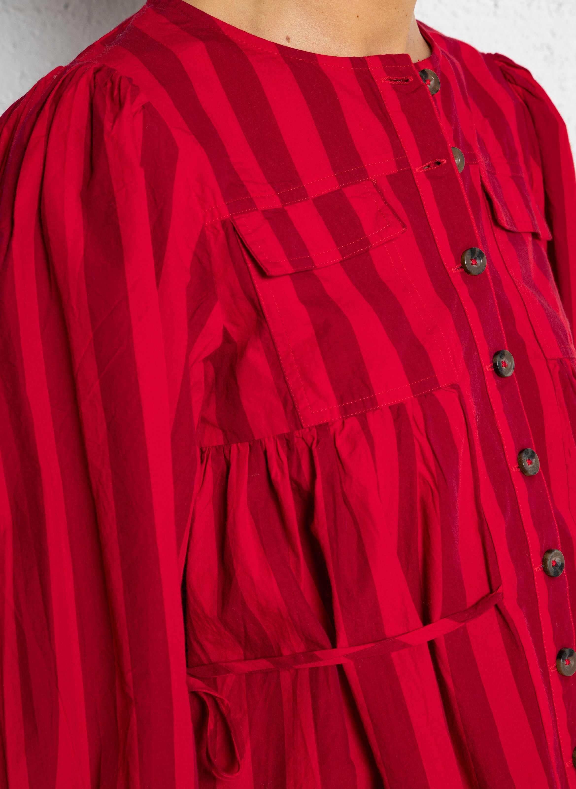 Blouse froncée à rayures en coton bio DAMSON MADDER Rouge