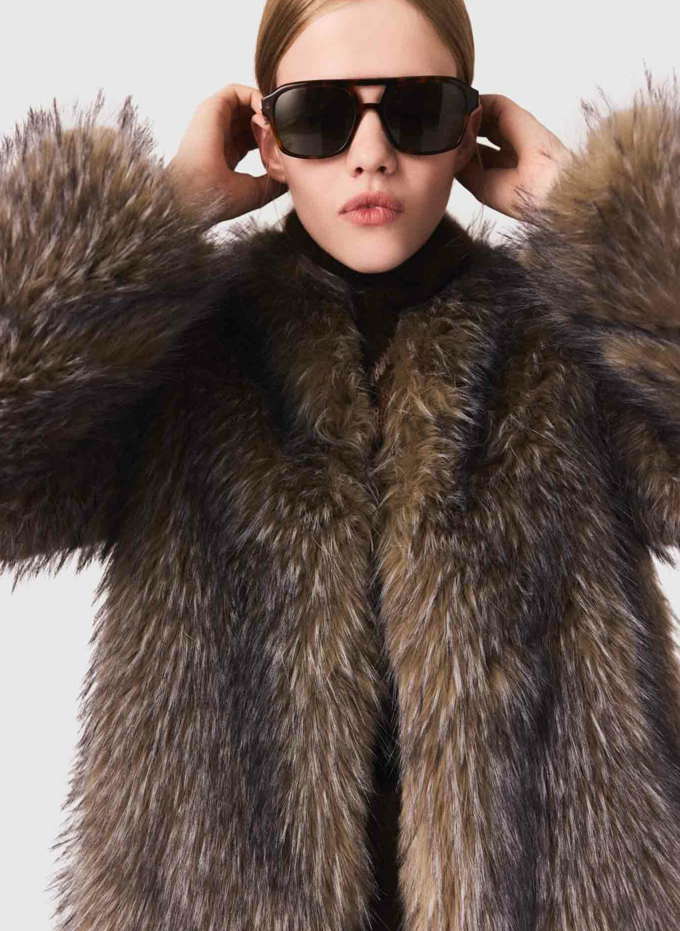 Manteau col rond effet fourrure  MAJE Gris