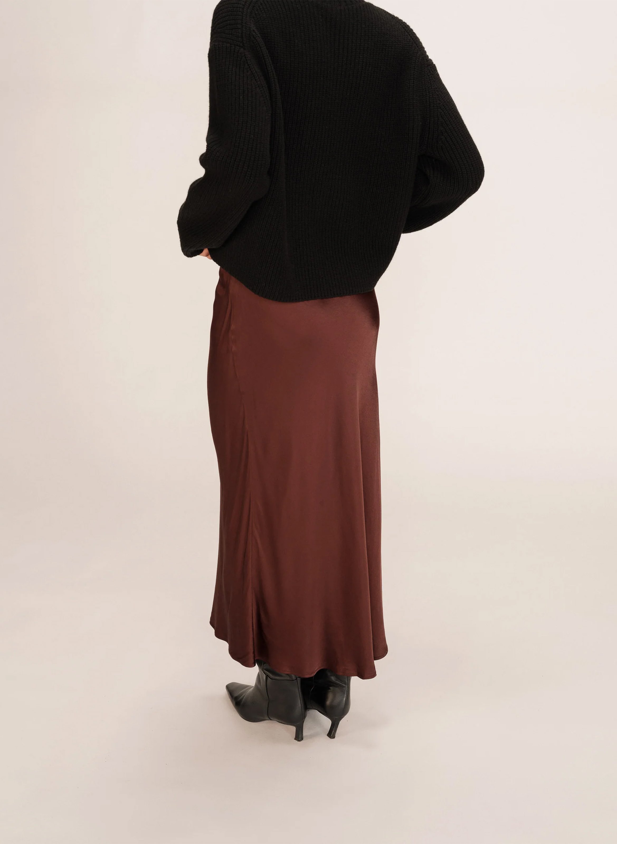 Long flared satin skirt GRACE ET MILA Brown