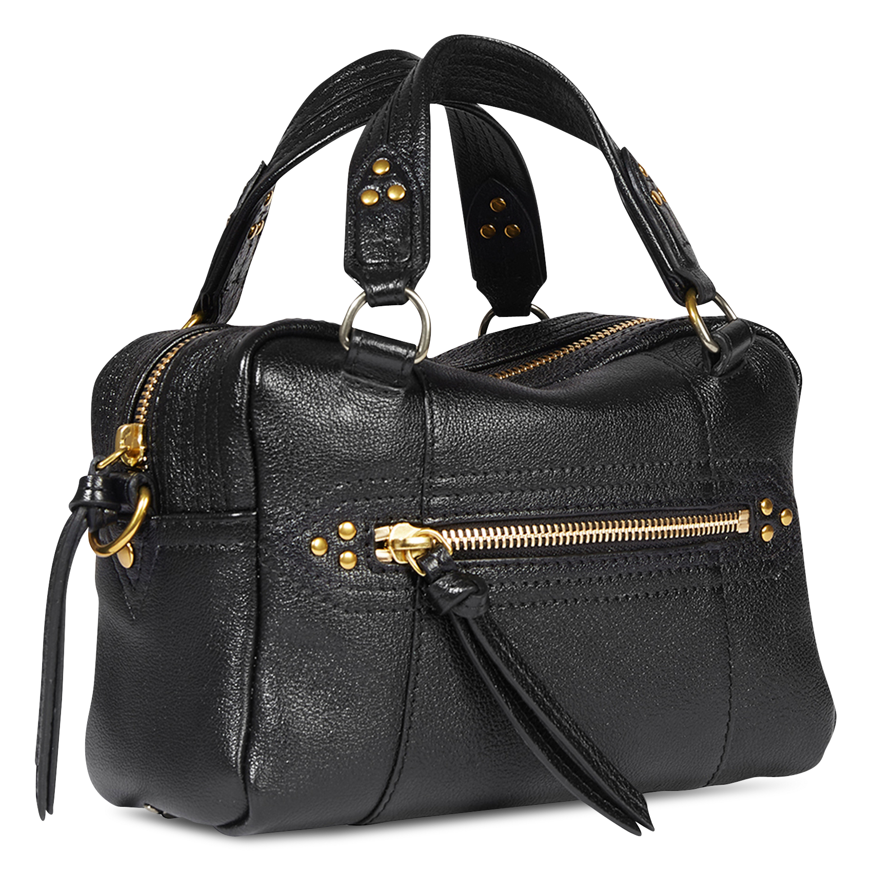 Schoudertas met rits in glanzend leer Zwart