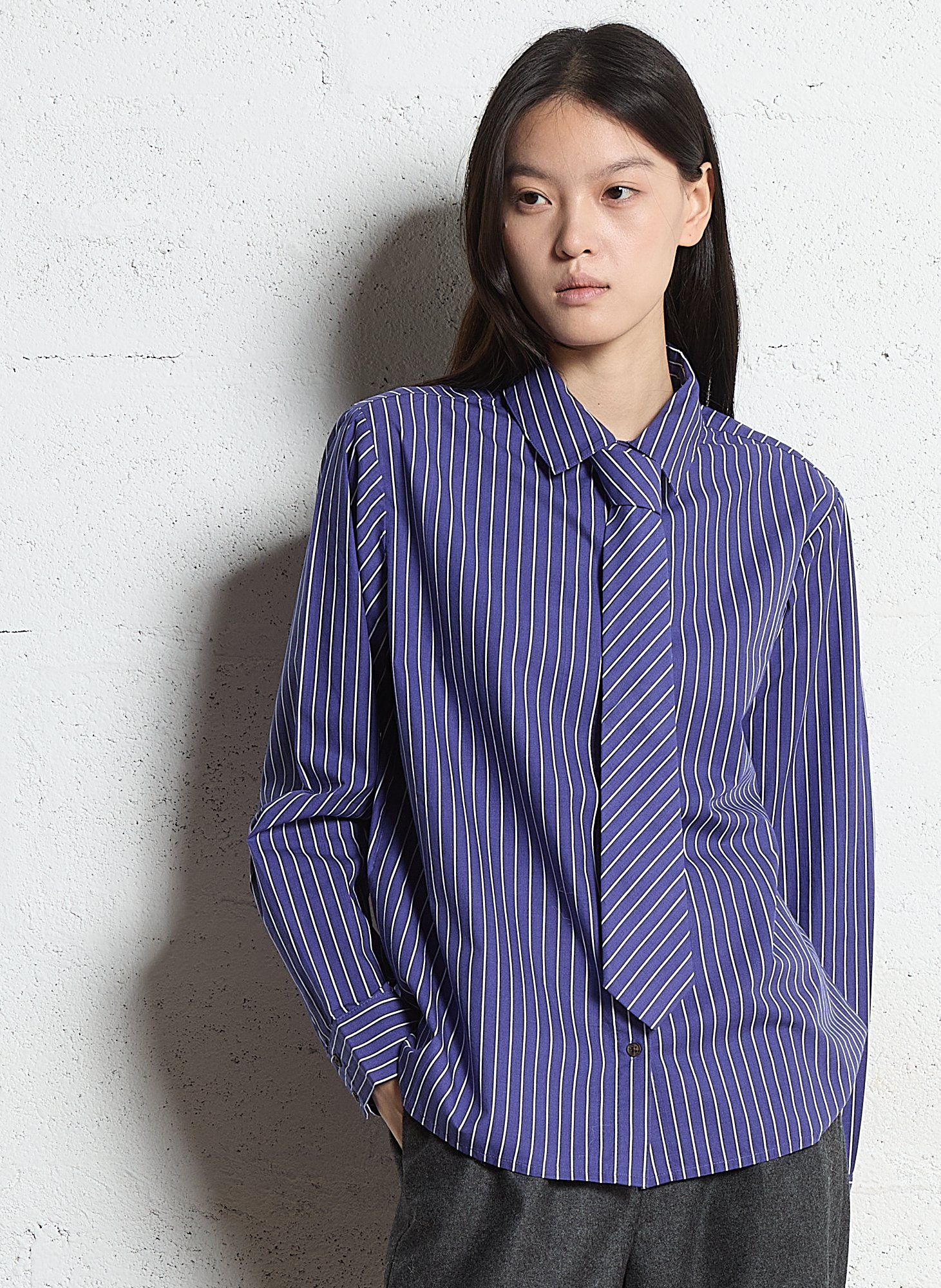 Classic straight shirt in striped mixed cotton MAISON 123 Plums