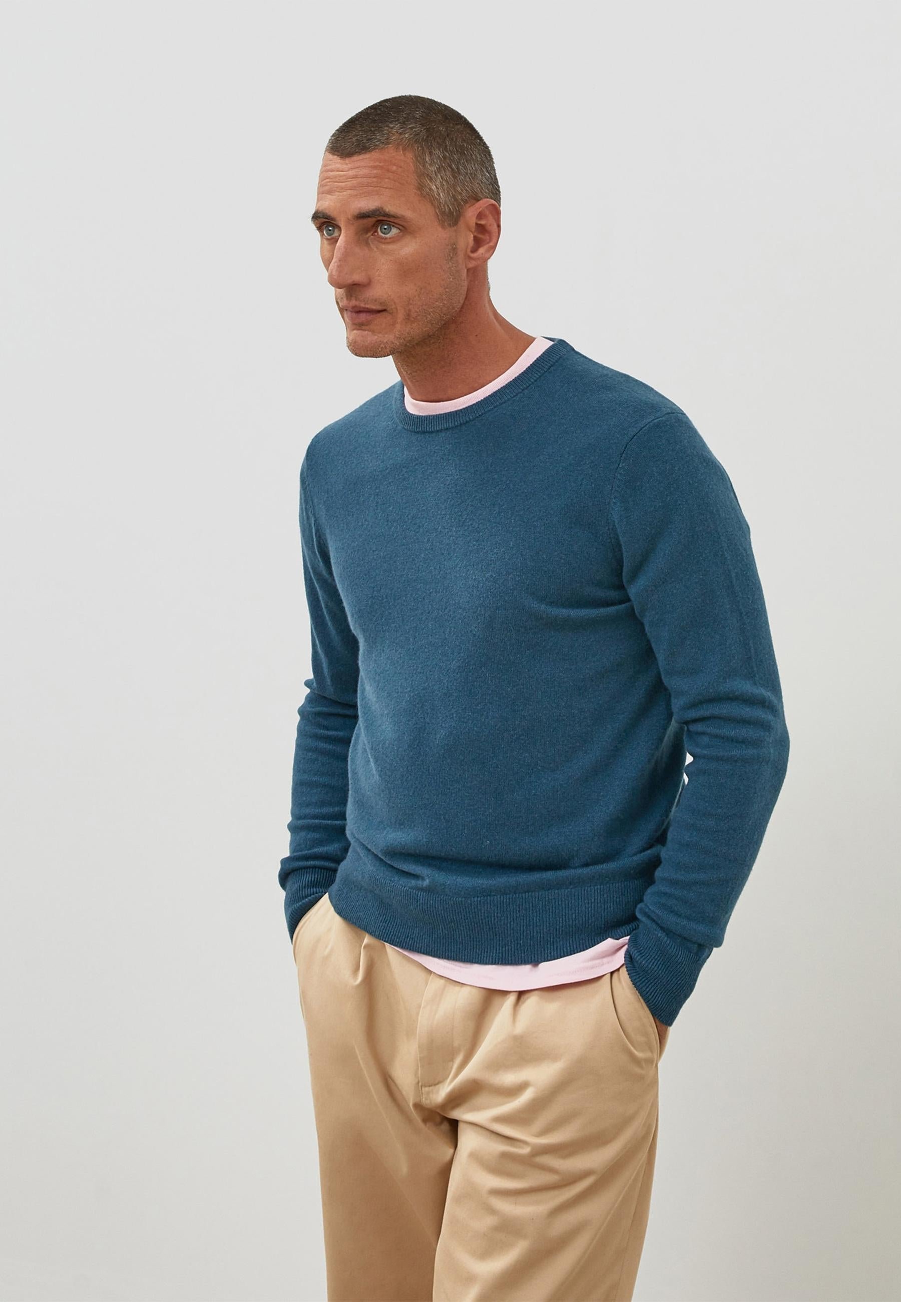Men’s 2-yarn round-neck cashmere sweater RODIER Blue