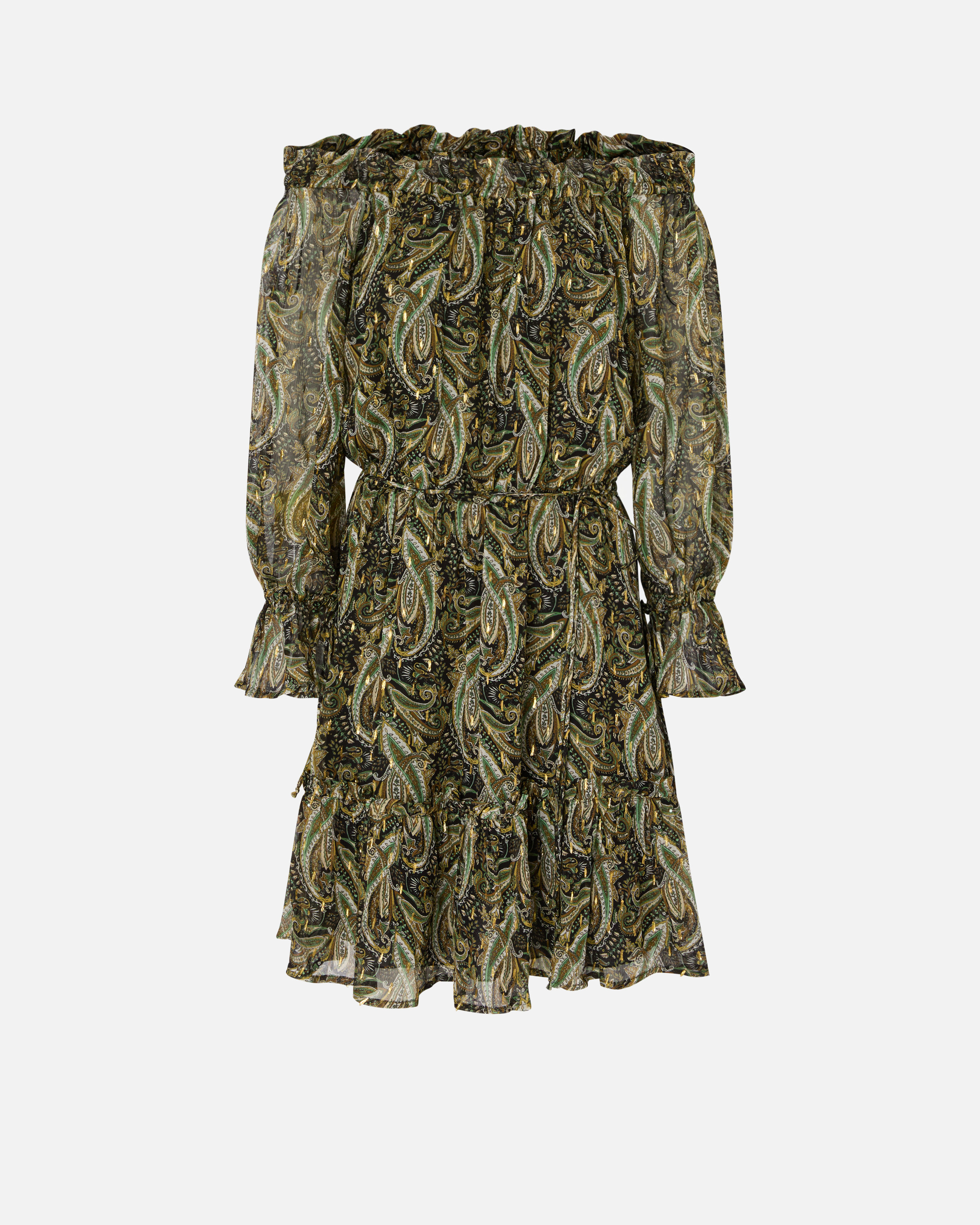 Short dress with bardot neckline and cashmere print PINKO Green