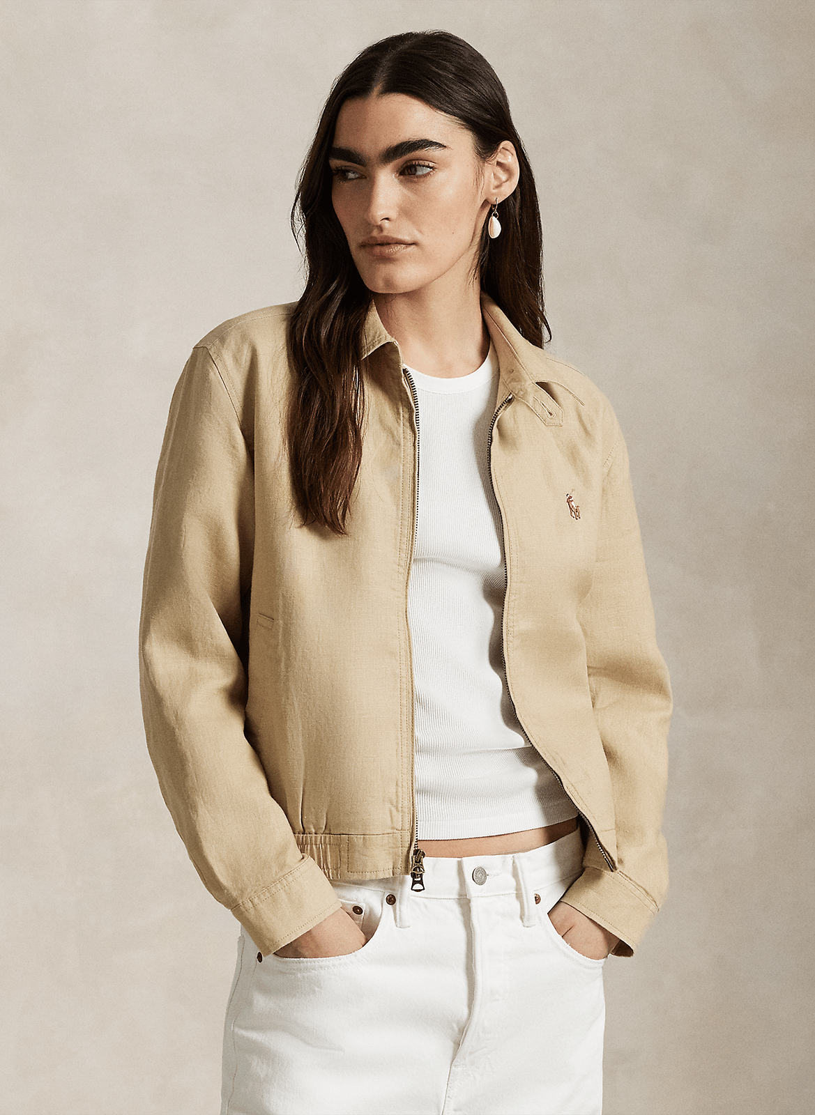 Blouson droit col classique en lin POLO RALPH LAUREN Beige