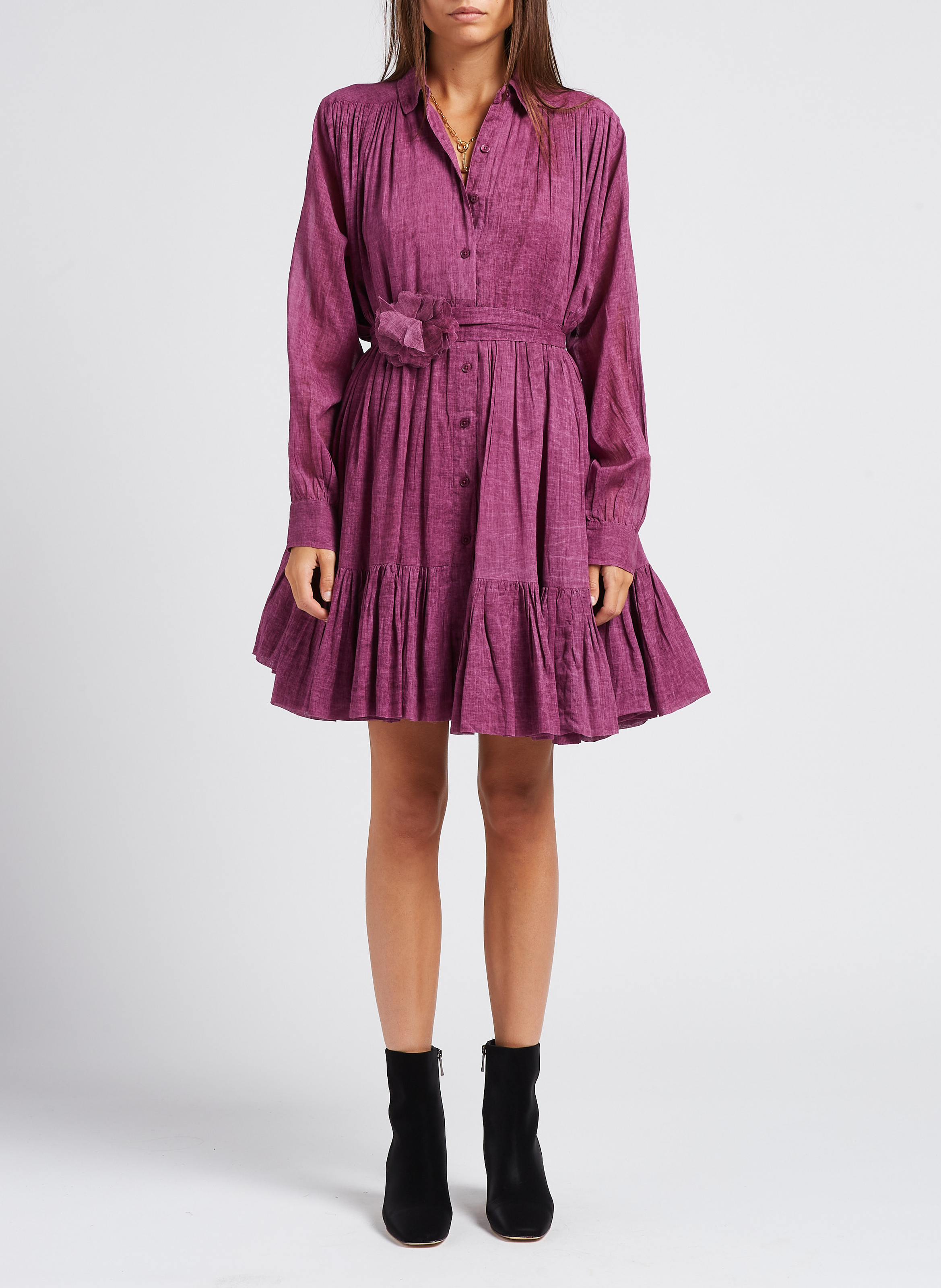 Kurzes Baumwollkleid mit Hemdkragen MES DEMOISELLES Rosa