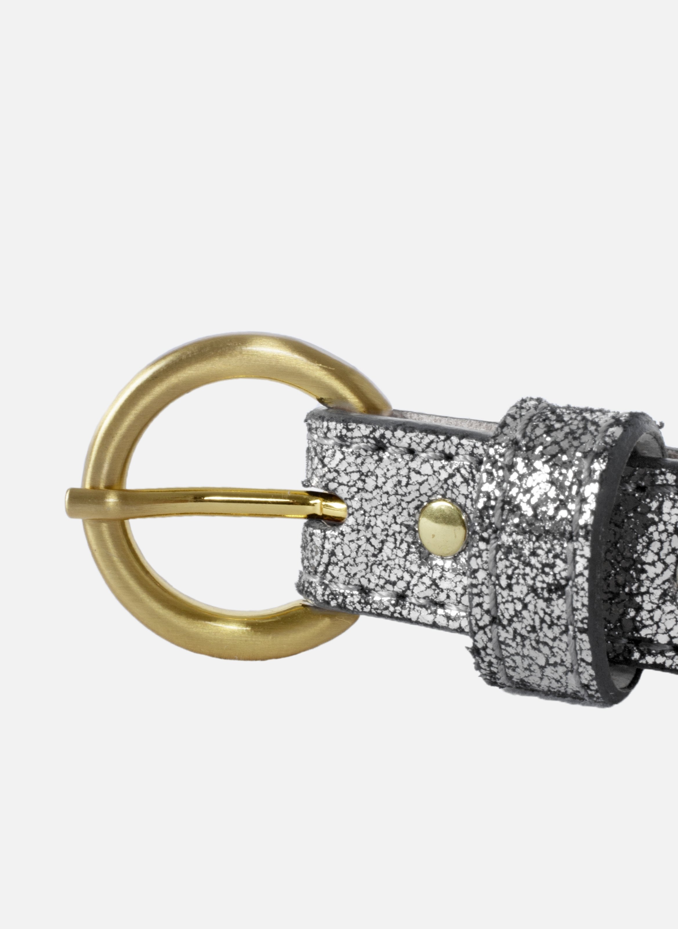 Gold metallic leather buckle belt Silver