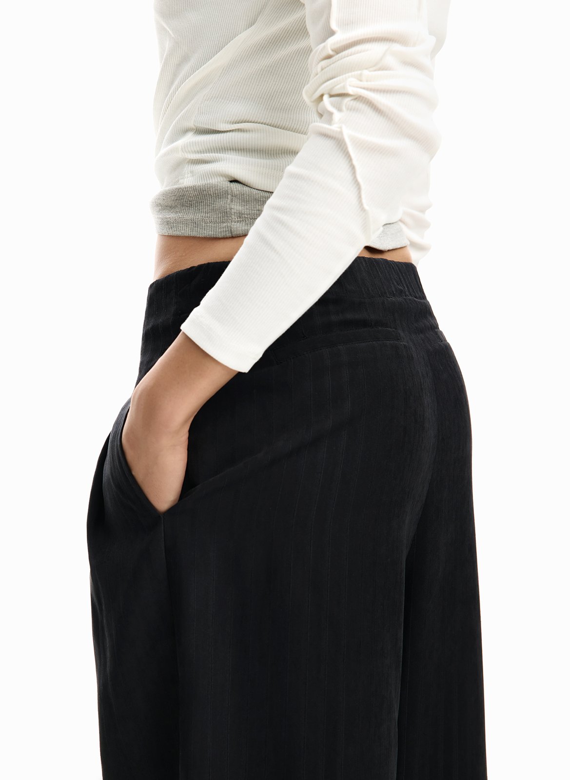 High-waisted wide-leg striped pants DESIGUAL Black