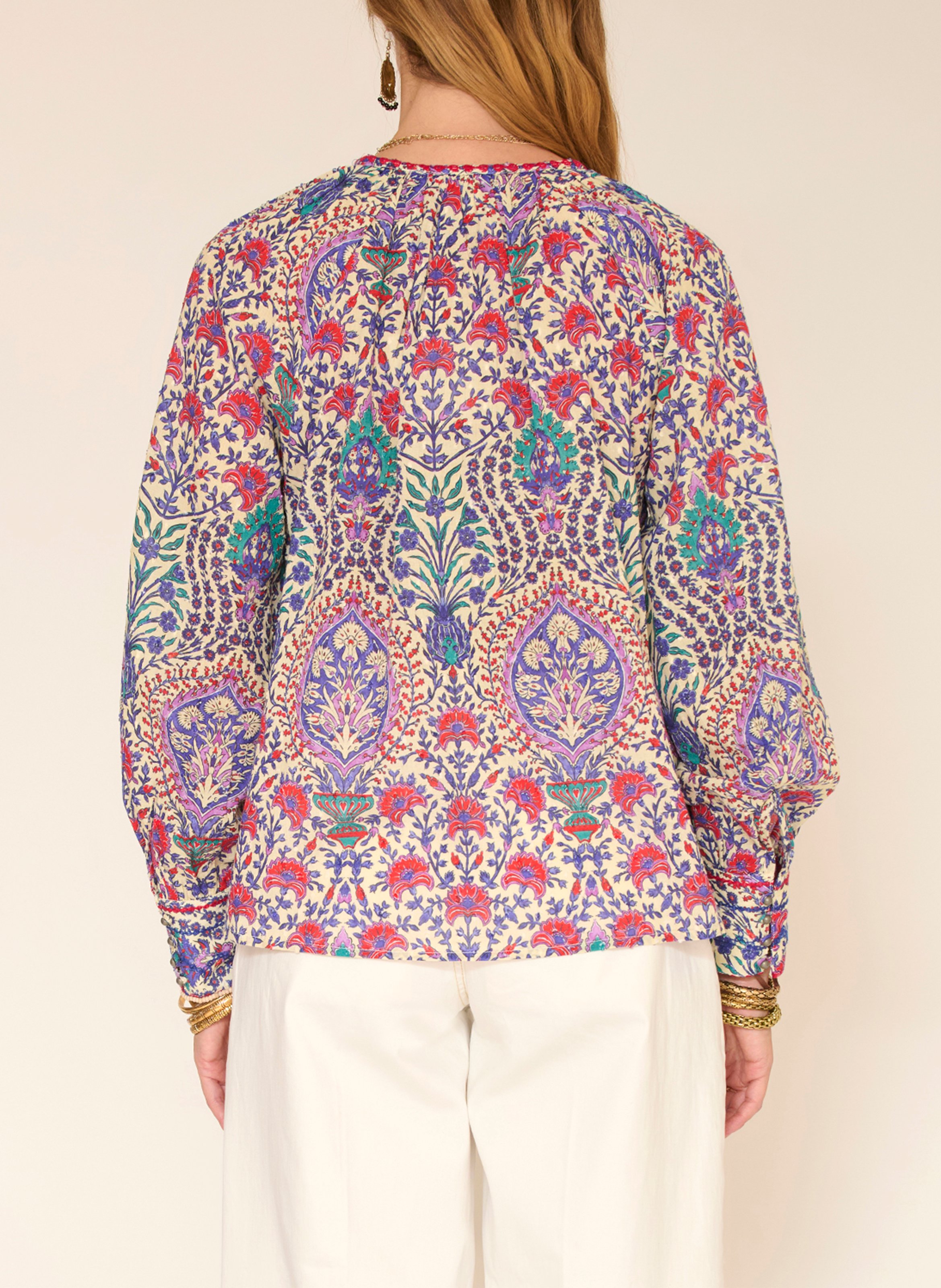 Rechte top met ronde hals en print MKT Beige